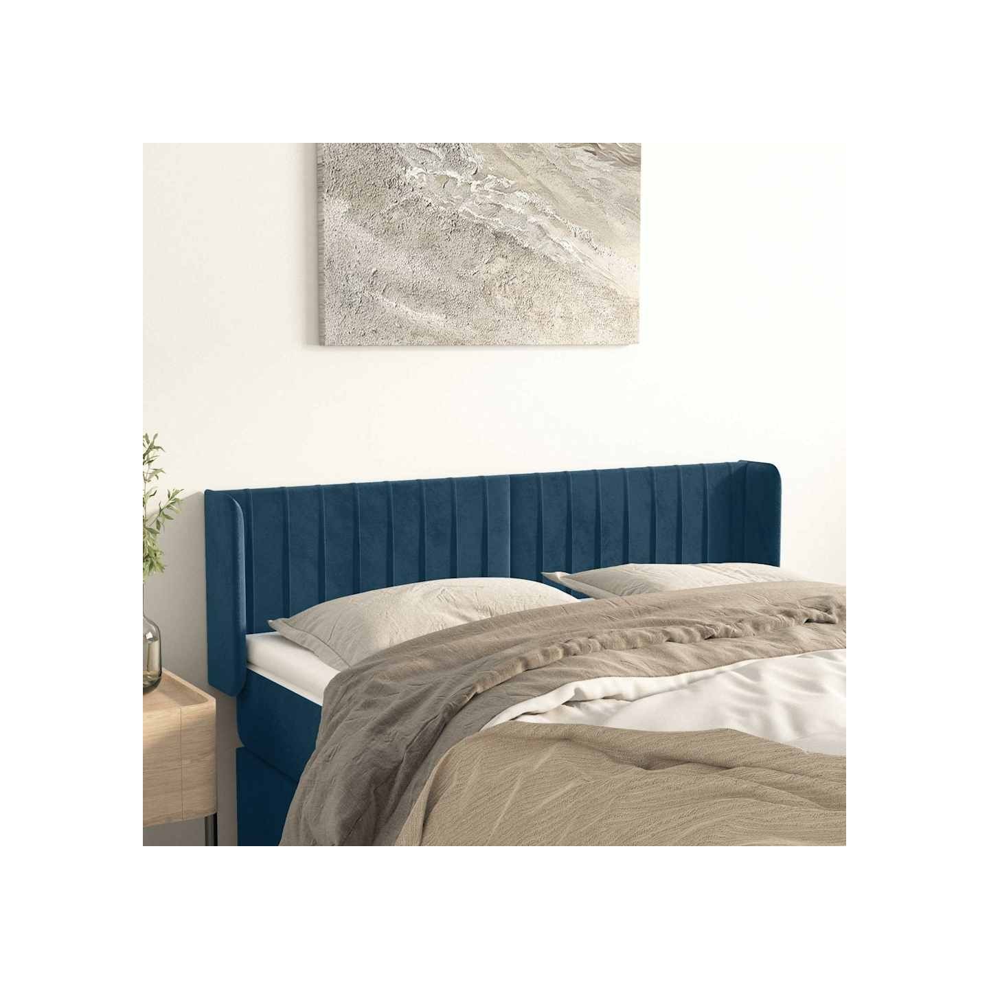 Tête de lit avec oreilles Bleu foncé 147x16x78/88 cm Velours