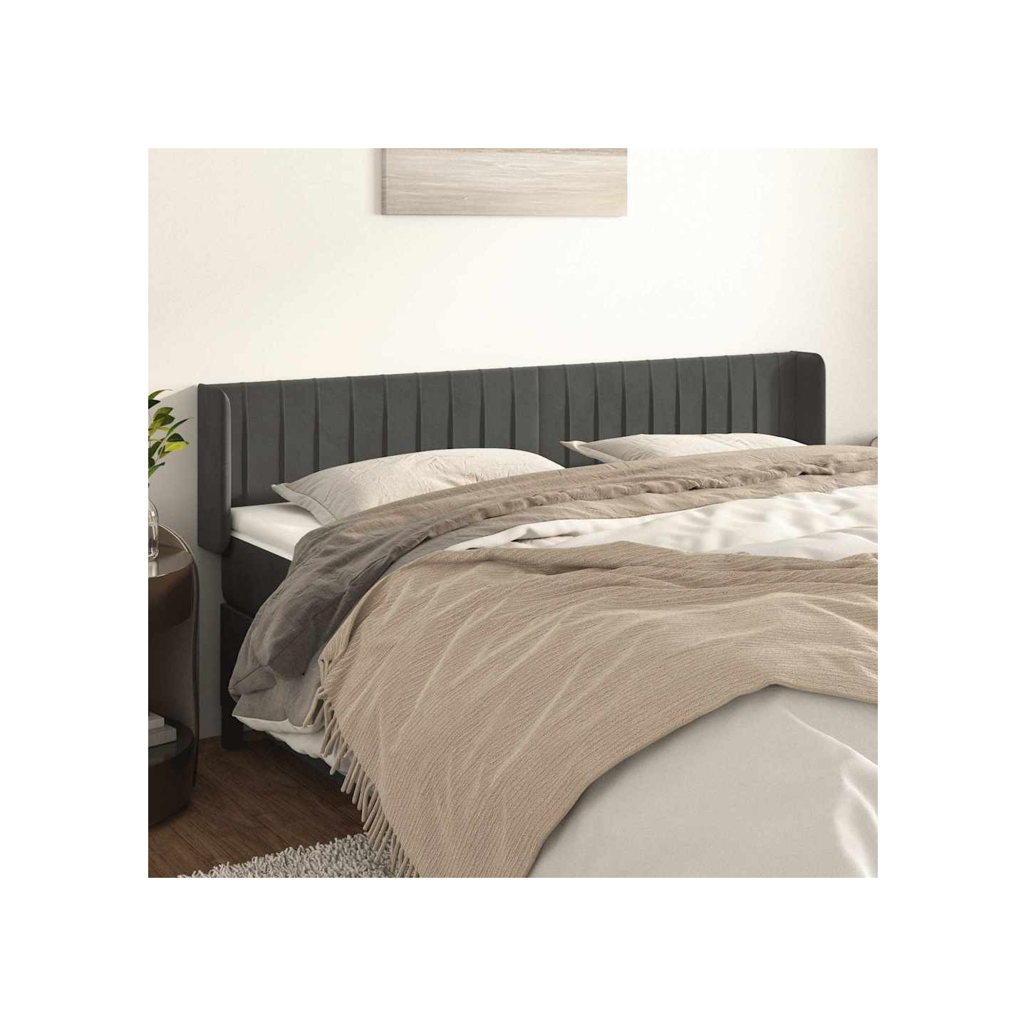 Tête de lit avec oreilles Gris foncé 203x16x78/88 cm Velours