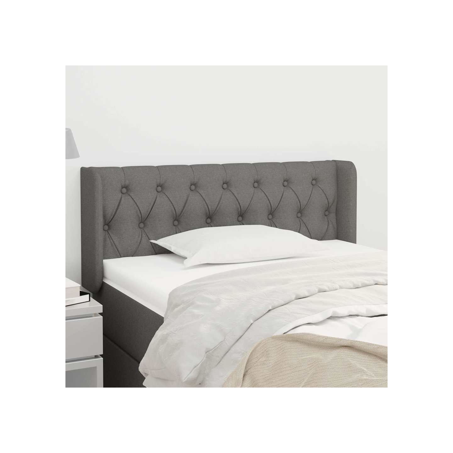 Tête de lit avec oreilles Gris foncé 93x16x78/88 cm Tissu