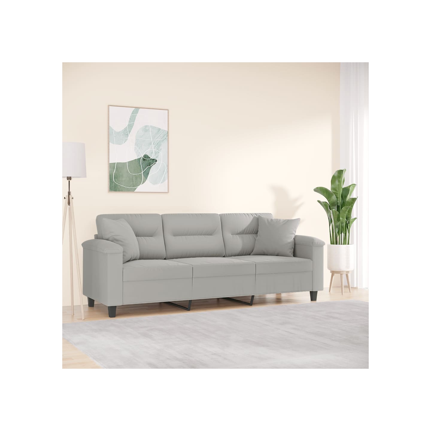 Canapé 3 places avec oreillers gris clair 180 cm