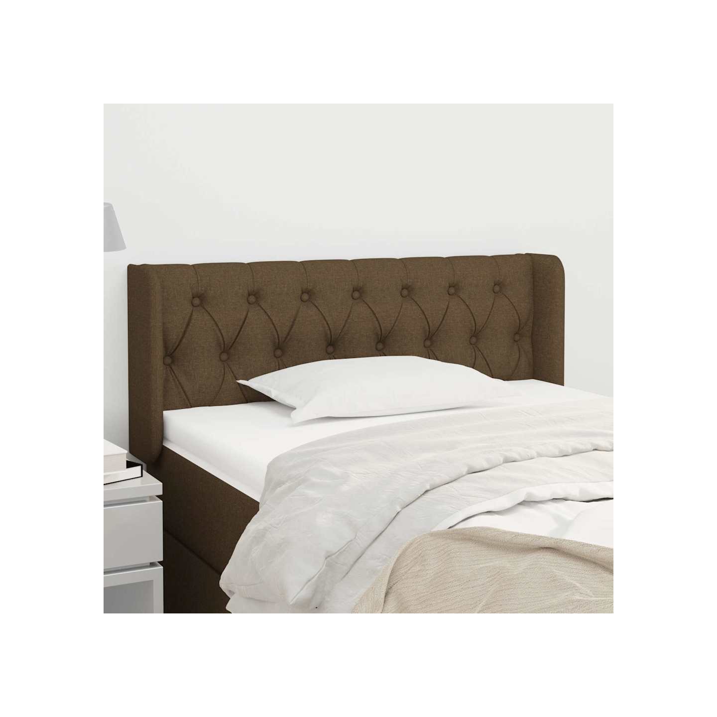 Tête de lit avec oreilles Marron Foncé 103x16x78/88 cm Tissu