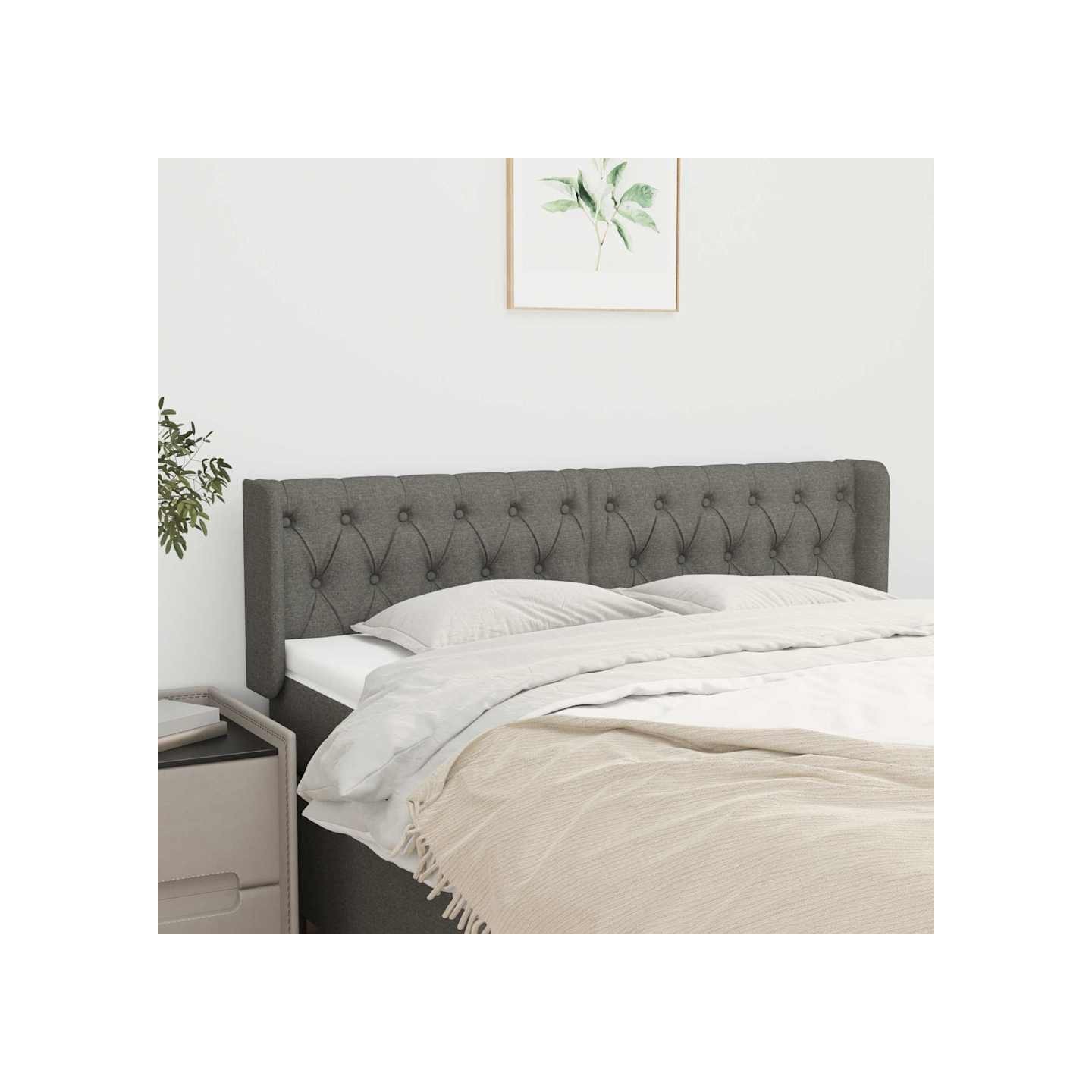Tête de lit avec oreilles Gris foncé 163x16x78/88 cm Tissu