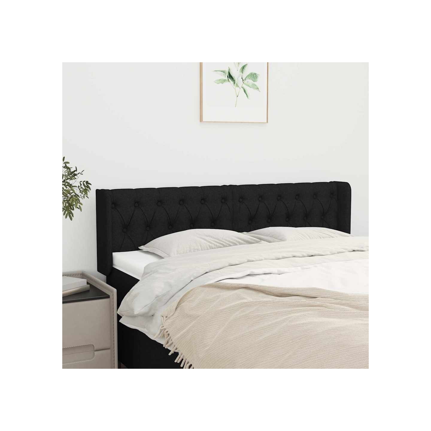Tête de lit avec oreilles Noir 163x16x78/88 cm Tissu