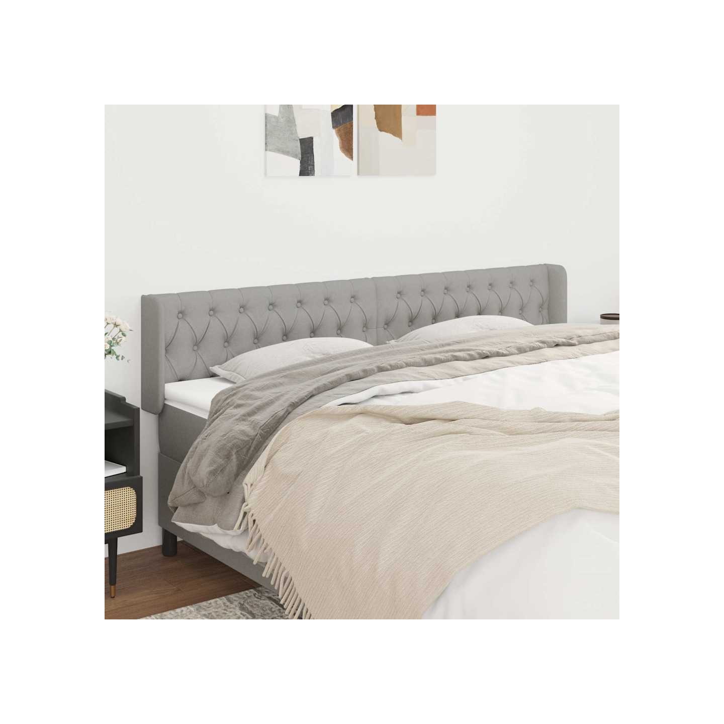 Tête de lit avec oreilles Gris clair 203x16x78/88 cm Tissu