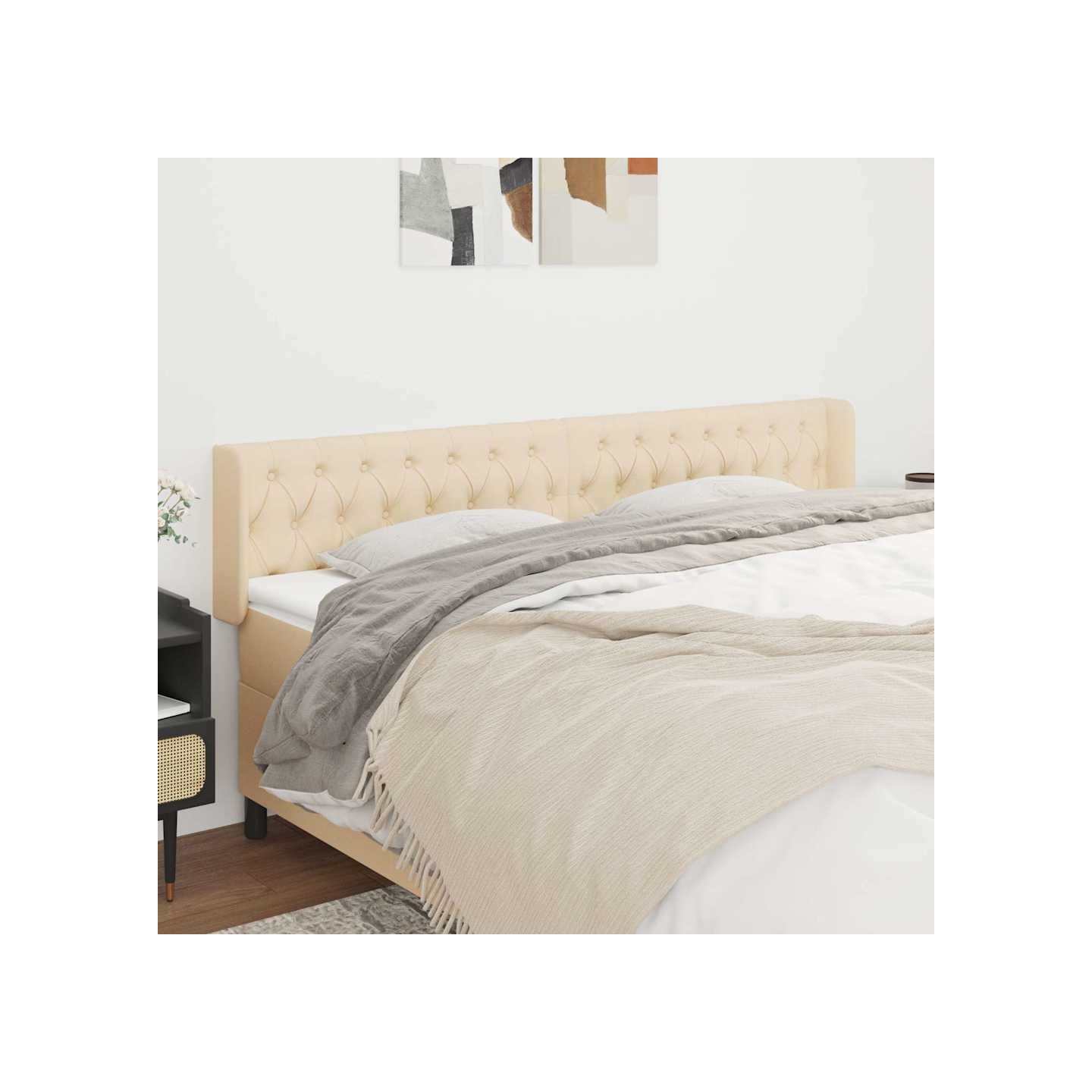 Tête de lit avec oreilles Crème 203x16x78/88 cm Tissu