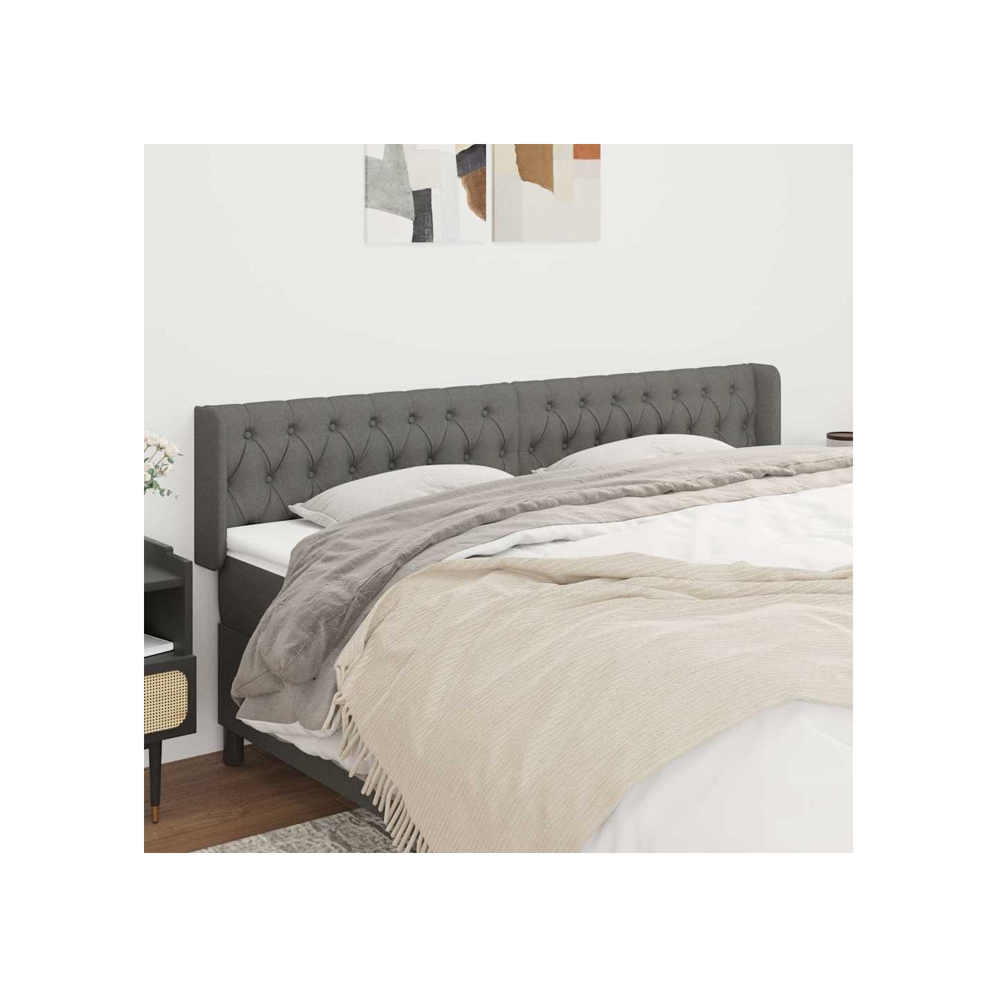 Tête de lit avec oreilles Gris foncé 203x16x78/88 cm Tissu