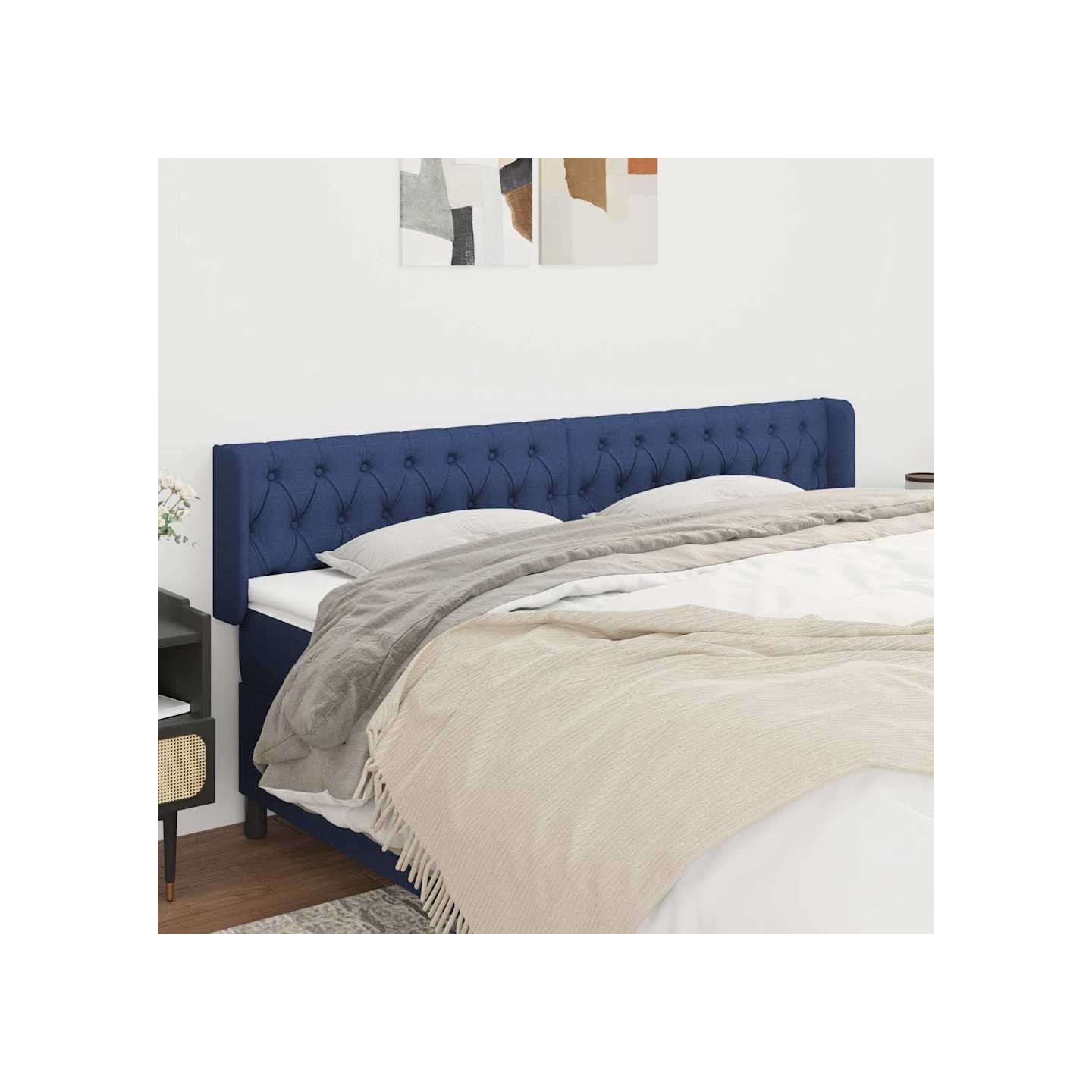 Tête de lit avec oreilles Bleu 203x16x78/88 cm Tissu