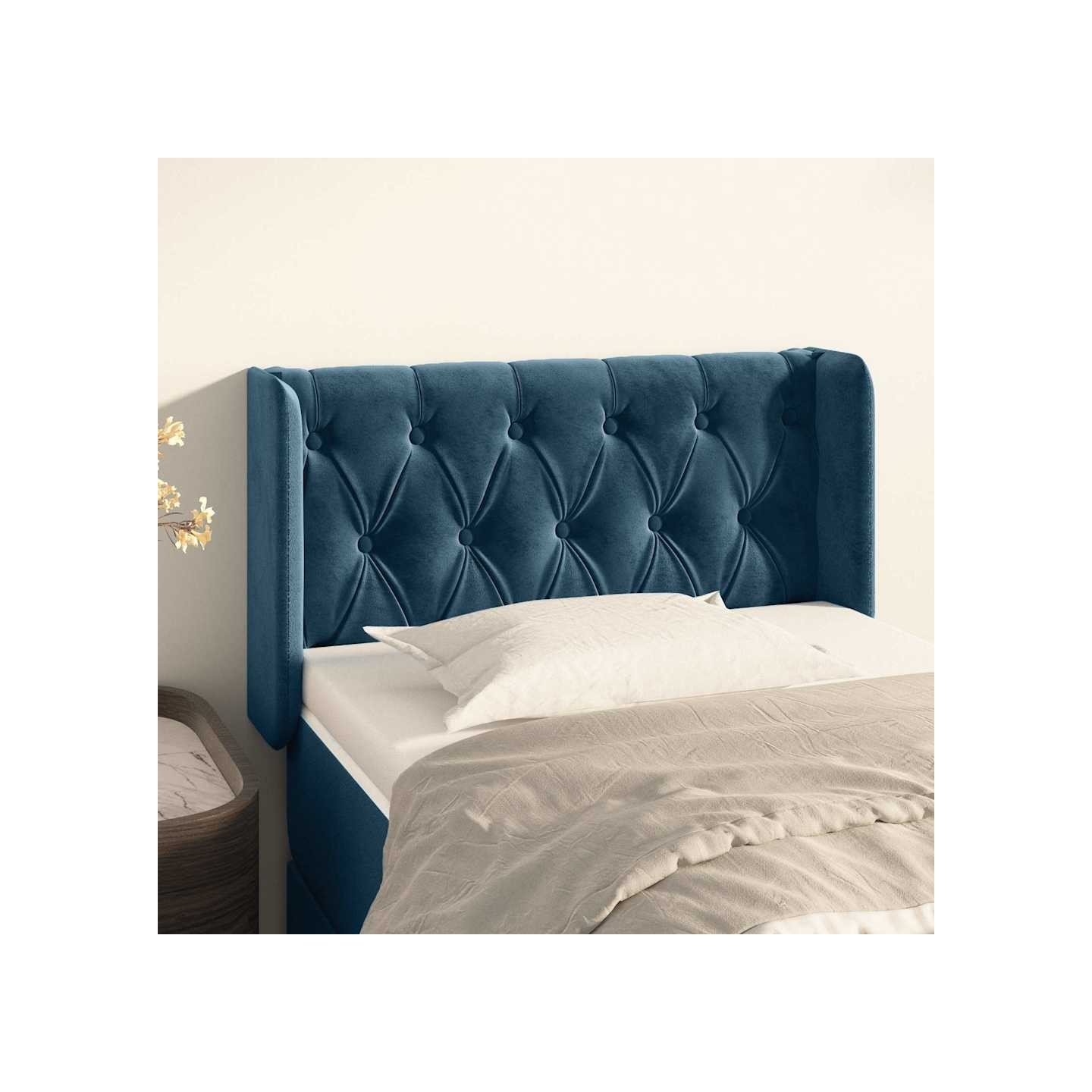 Tête de lit avec oreilles Bleu Foncé 83x16x78/88 cm Velours