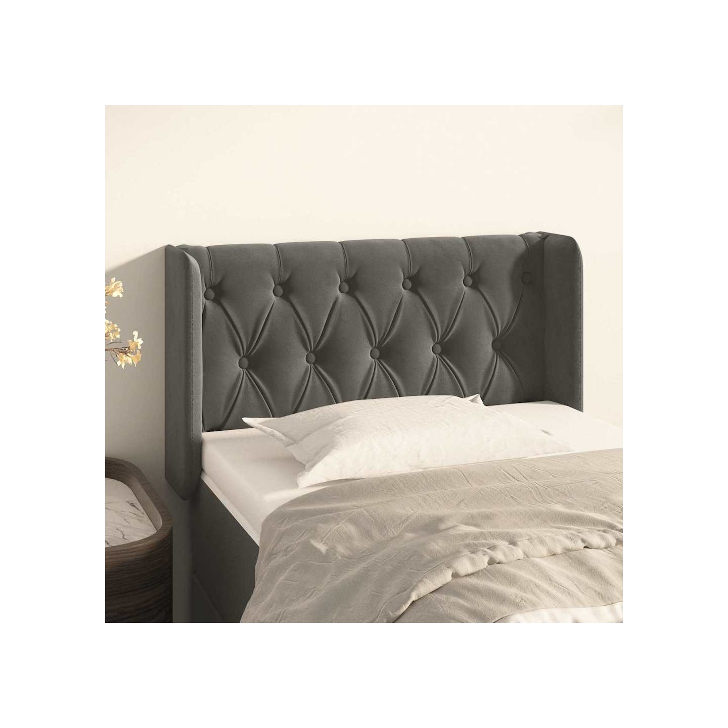 Tête de lit avec oreilles Gris foncé 83x16x78/88 cm Velours