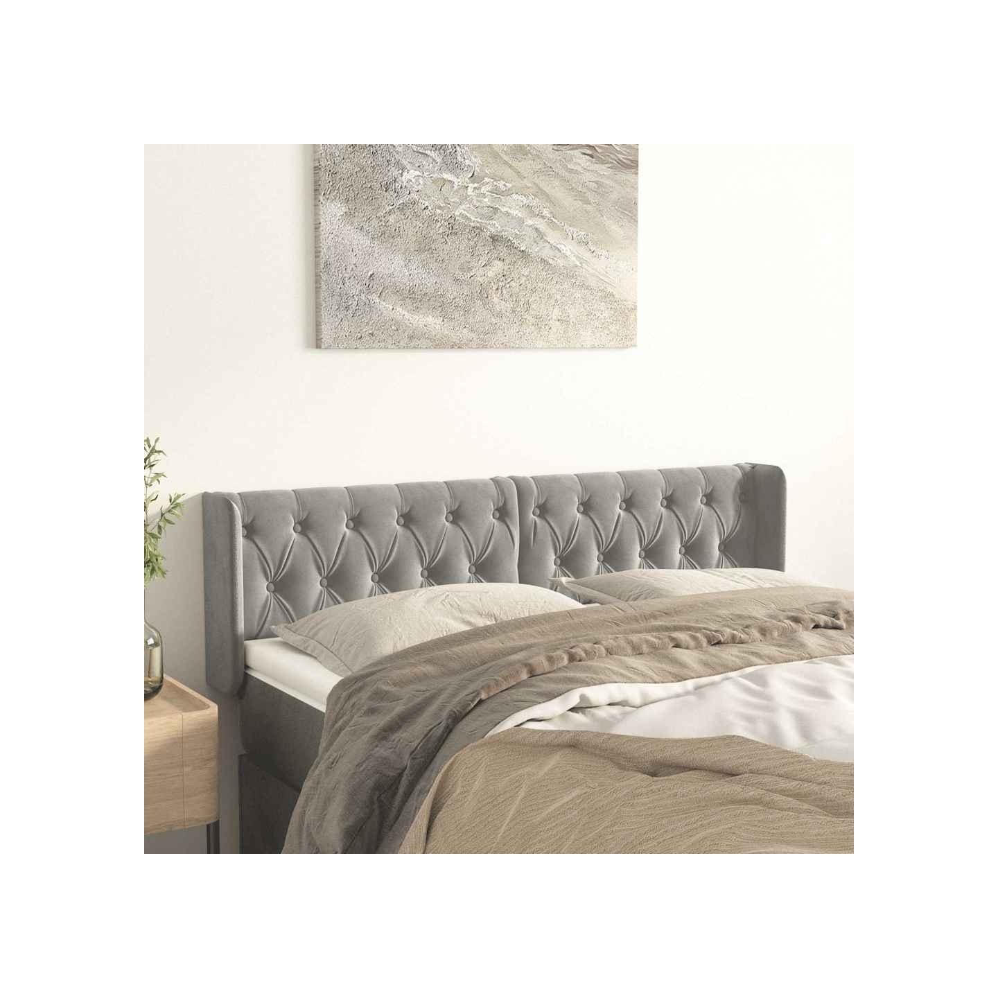 Tête de lit avec oreilles Gris clair 147x16x78/88 cm Velours