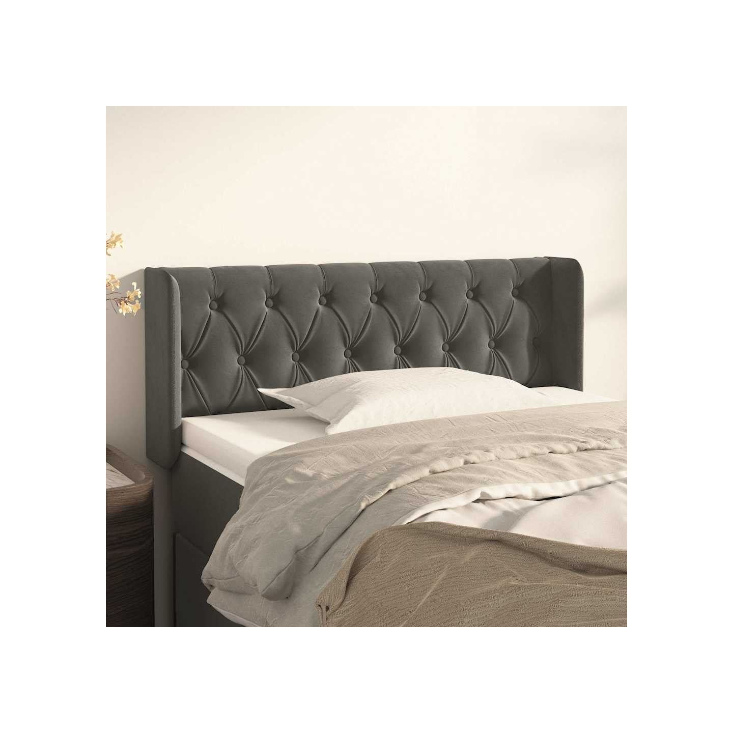 Tête de lit avec oreilles Gris foncé 93x16x78/88 cm Velours