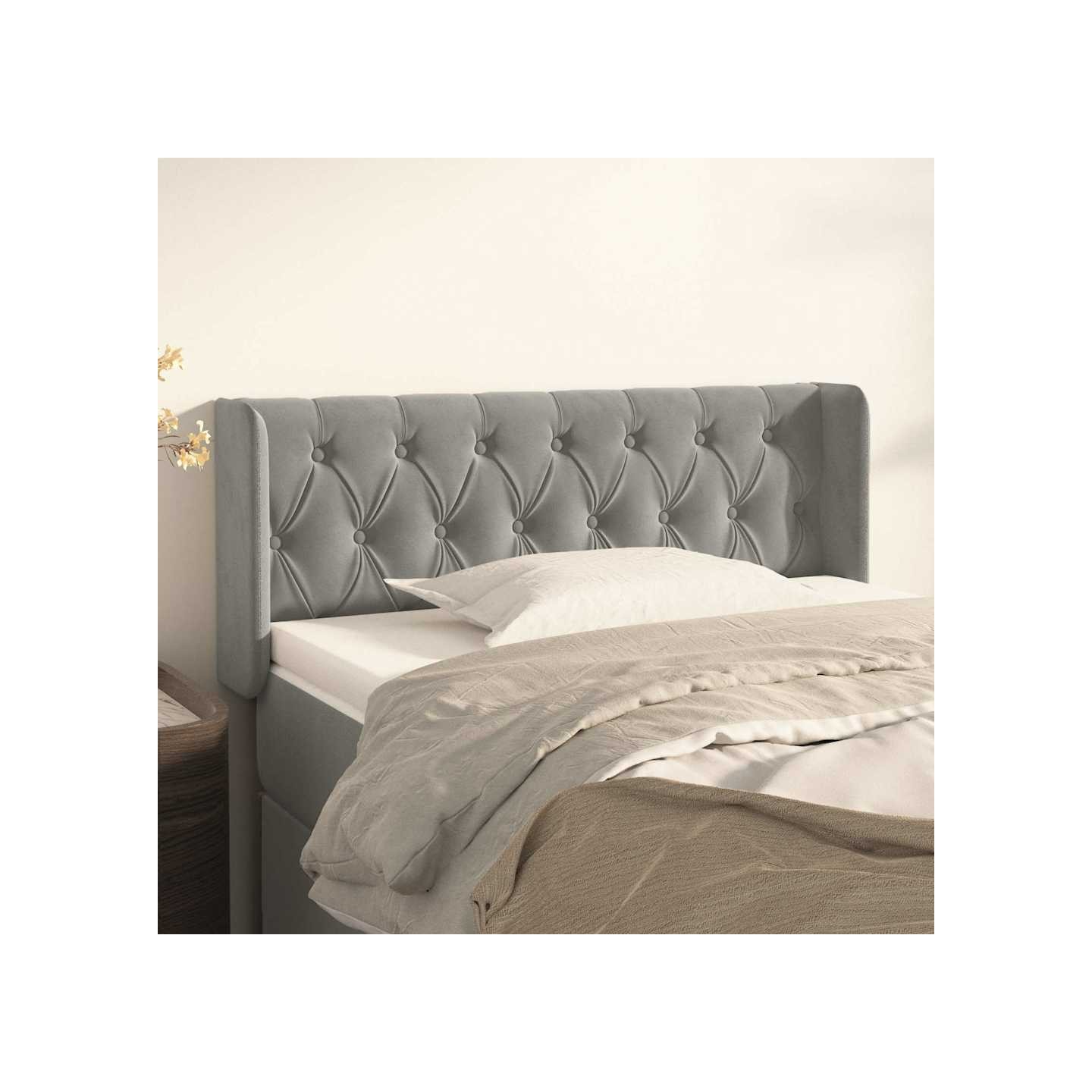 Tête de lit avec oreilles Gris clair 103x16x78/88 cm Velours