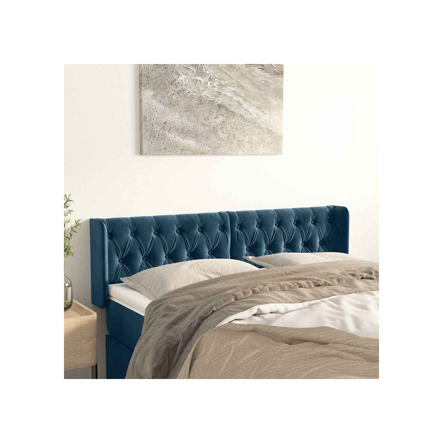 Tête de lit avec oreilles Bleu foncé 163x16x78/88 cm Velours