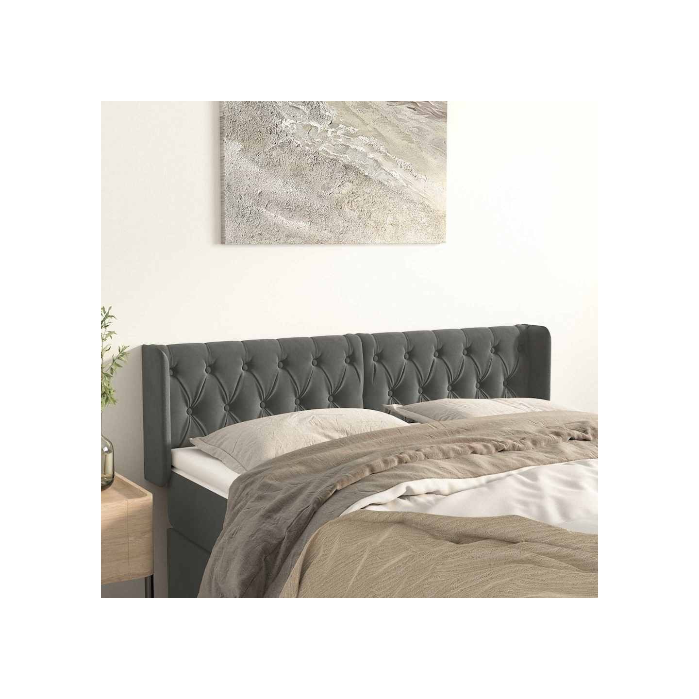 Tête de lit avec oreilles Gris foncé 147x16x78/88 cm Velours