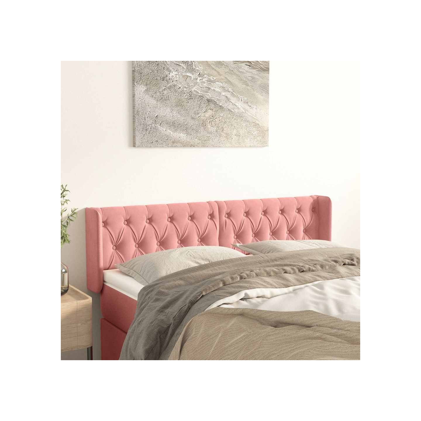 Tête de lit avec oreilles Rose 163x16x78/88 cm Velours
