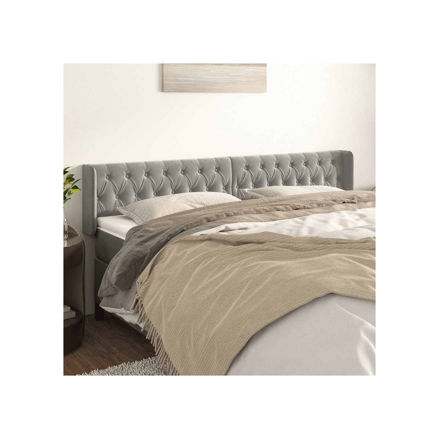 Tête de lit avec oreilles Gris clair 183x16x78/88 cm Velours