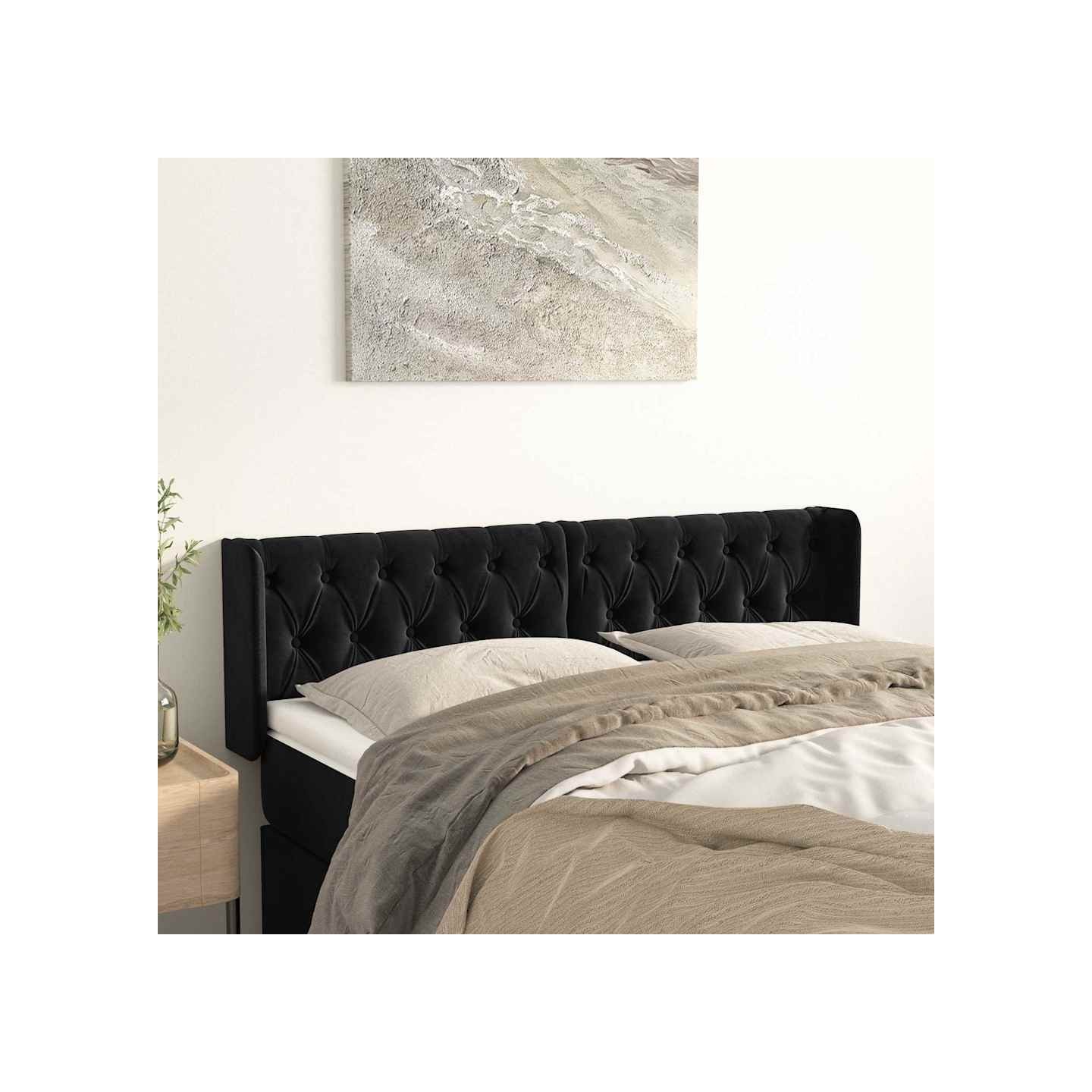 Tête de lit avec oreilles Noir 163x16x78/88 cm Velours
