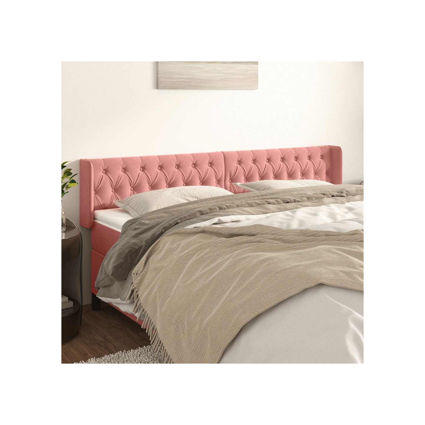 Tête de lit avec oreilles Rose 203x16x78/88 cm Velours