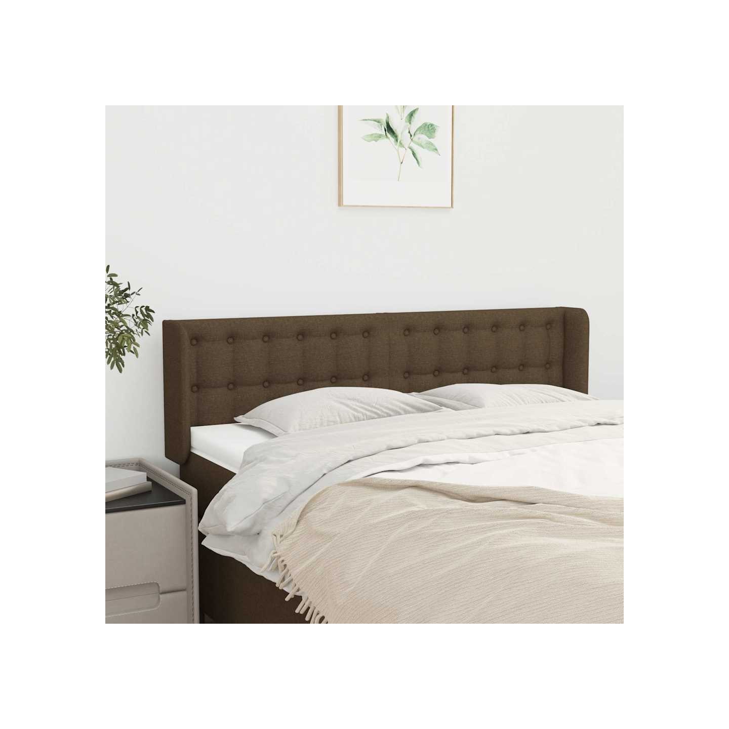 Tête de lit avec oreilles Marron Foncé 147x16x78/88 cm Tissu