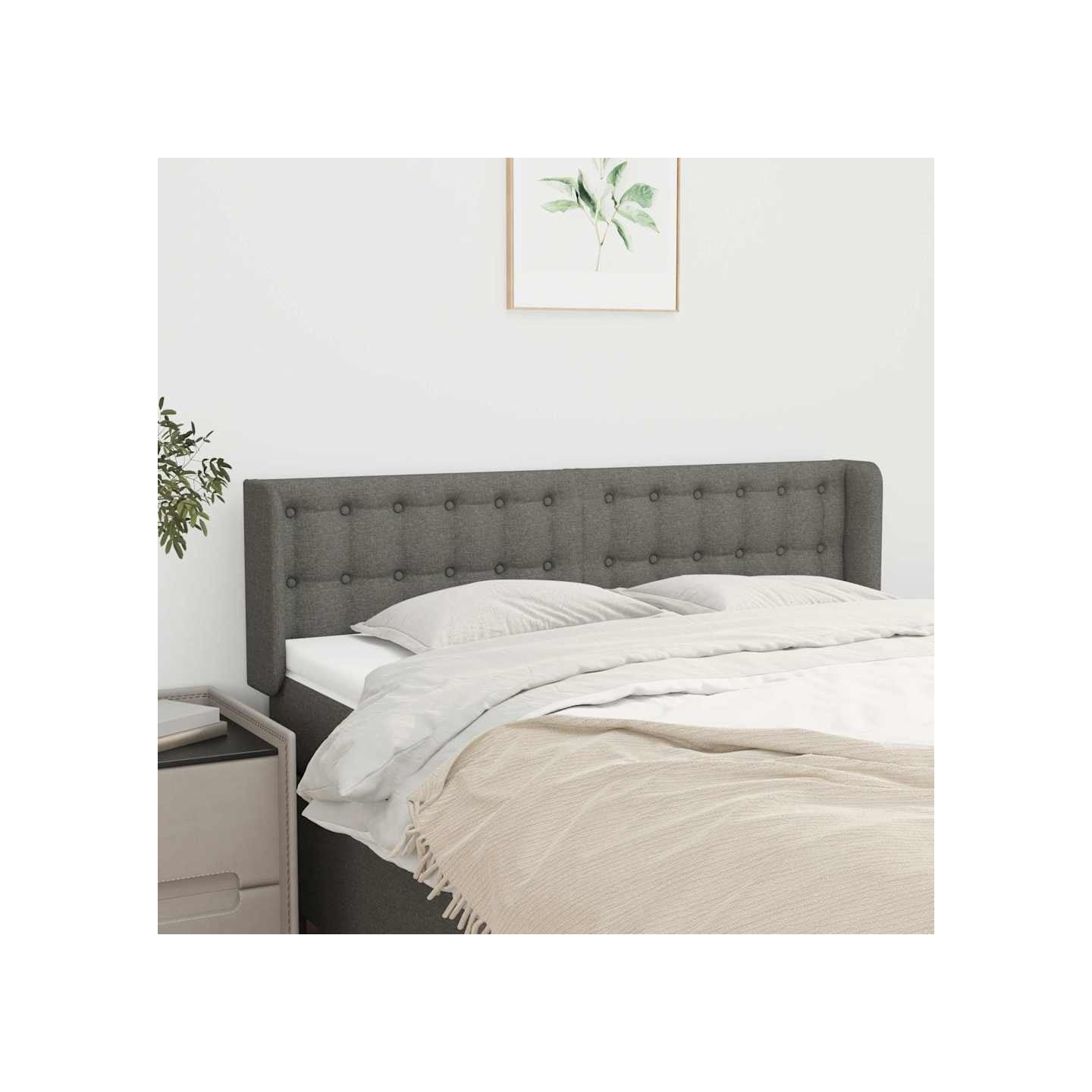 Tête de lit avec oreilles Gris foncé 147x16x78/88 cm Tissu