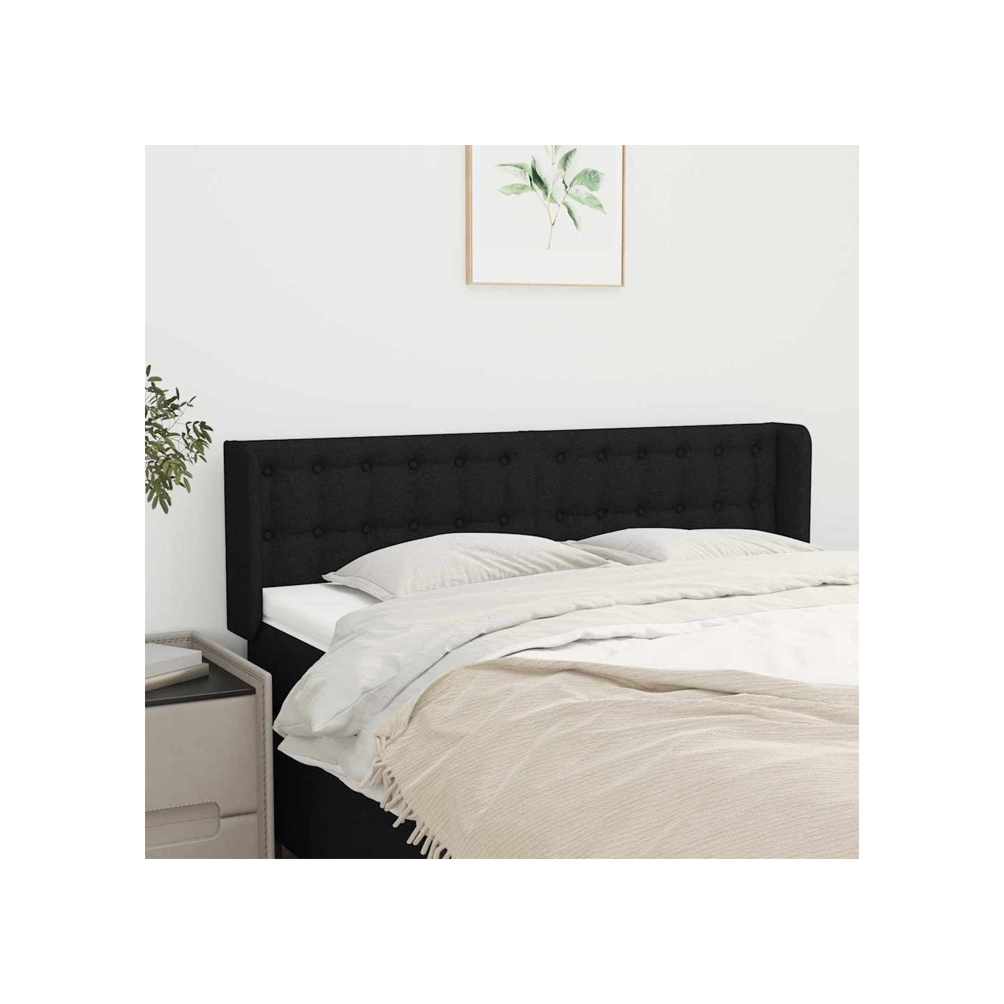 Tête de lit avec oreilles Noir 147x16x78/88 cm Tissu