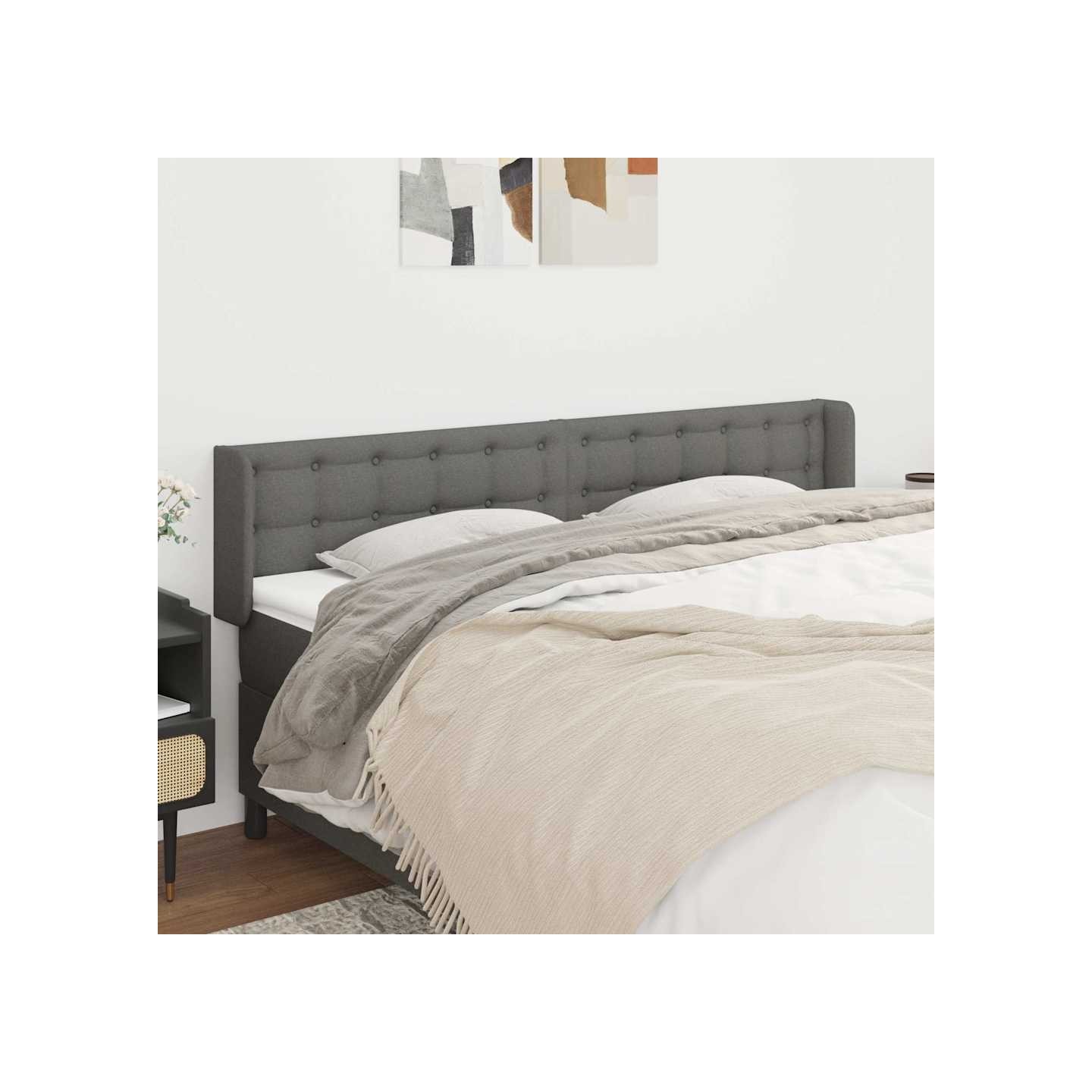 Tête de lit avec oreilles Gris foncé 183x16x78/88 cm Tissu