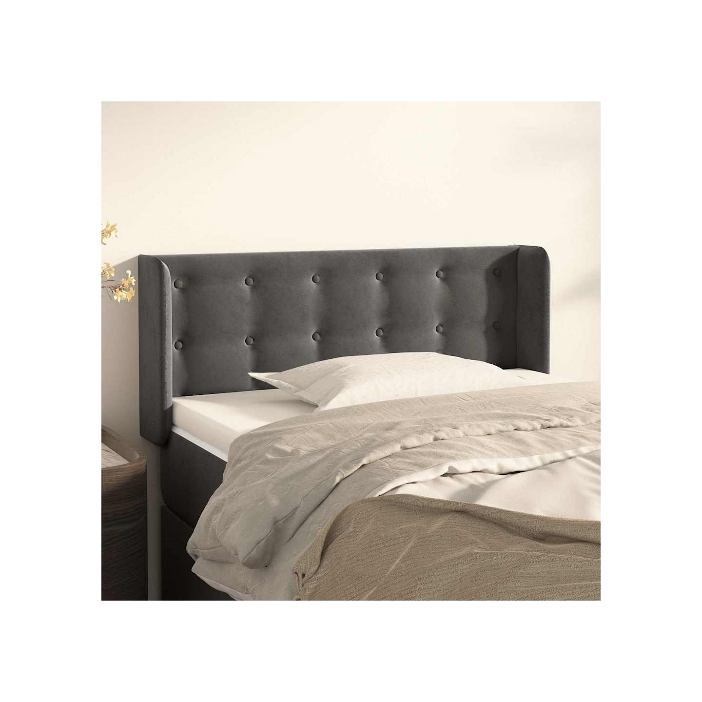 Tête de lit avec oreilles Gris foncé 83x16x78/88 cm Velours