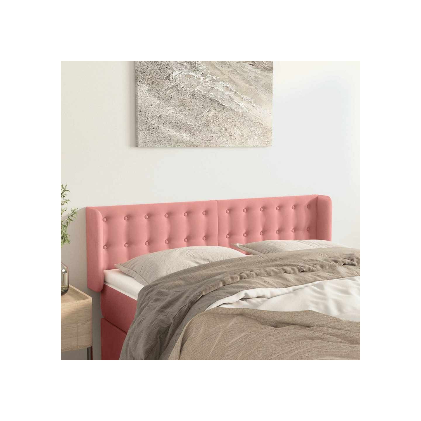 Tête de lit avec oreilles Rose 147x16x78/88 cm Velours