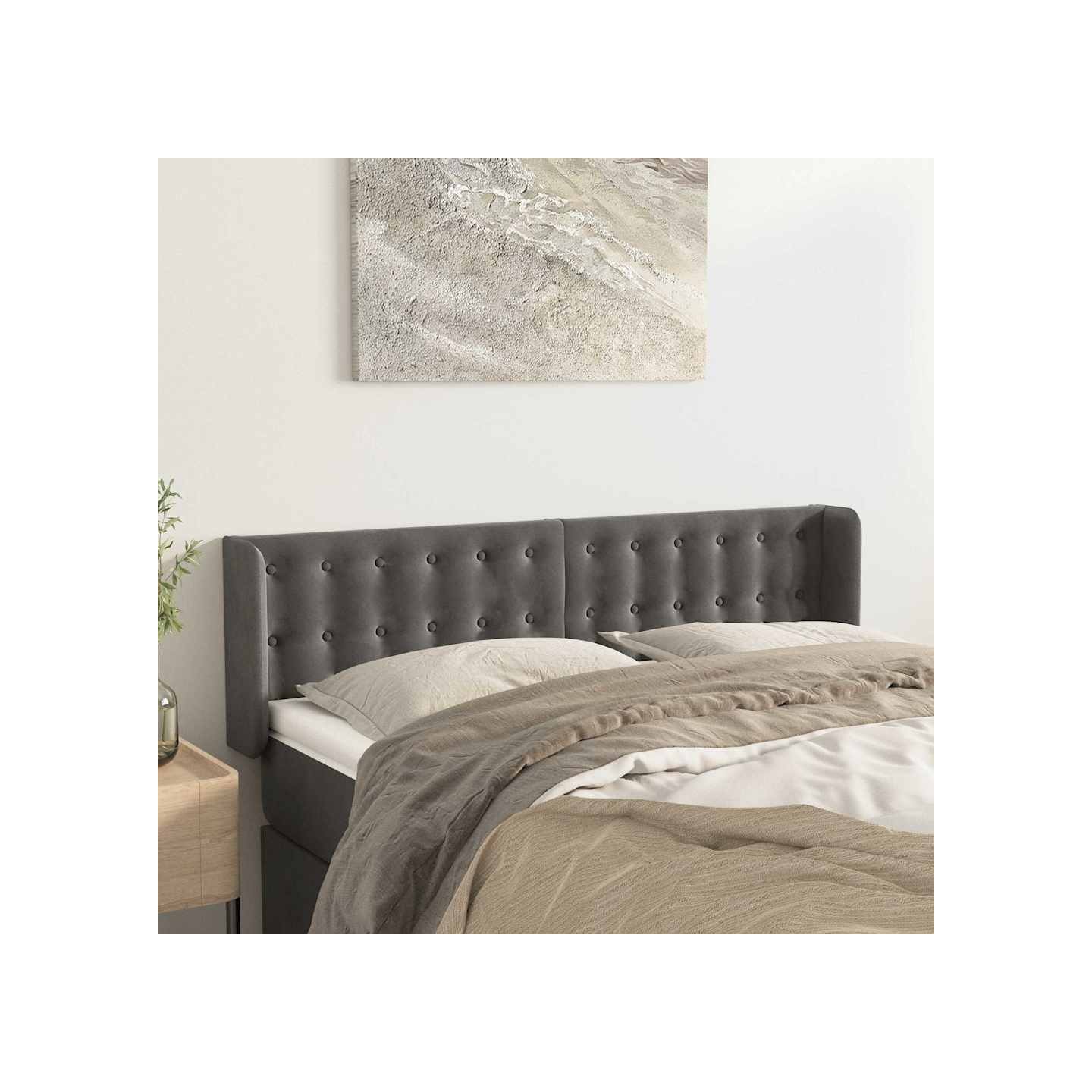 Tête de lit avec oreilles Gris foncé 147x16x78/88 cm Velours