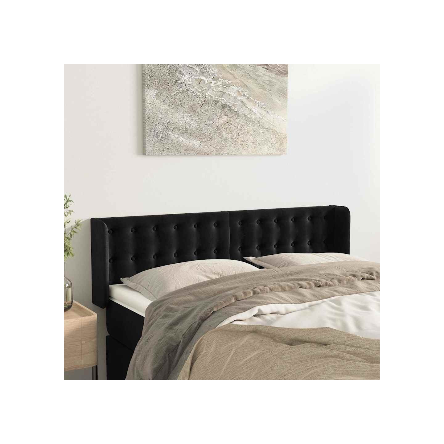 Tête de lit avec oreilles Noir 147x16x78/88 cm Velours