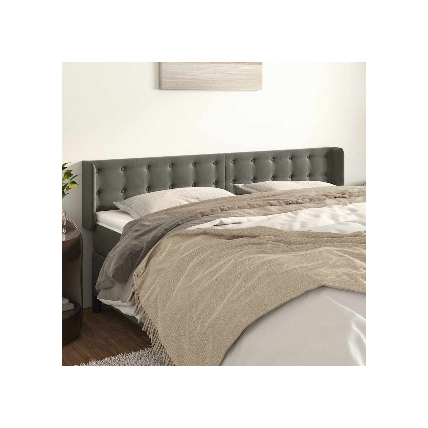 Tête de lit avec oreilles Gris foncé 163x16x78/88 cm Velours