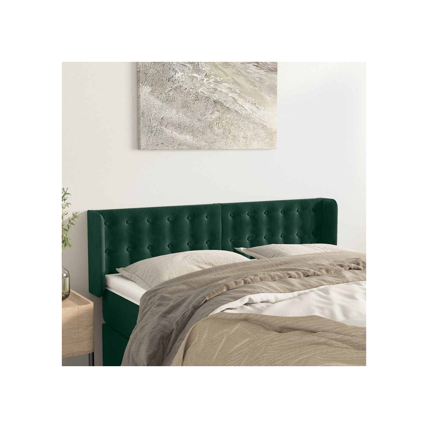 Tête de lit avec oreilles Vert foncé 147x16x78/88 cm Velours