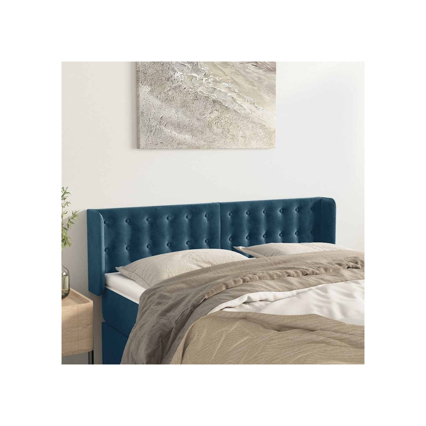 Tête de lit avec oreilles Bleu foncé 147x16x78/88 cm Velours