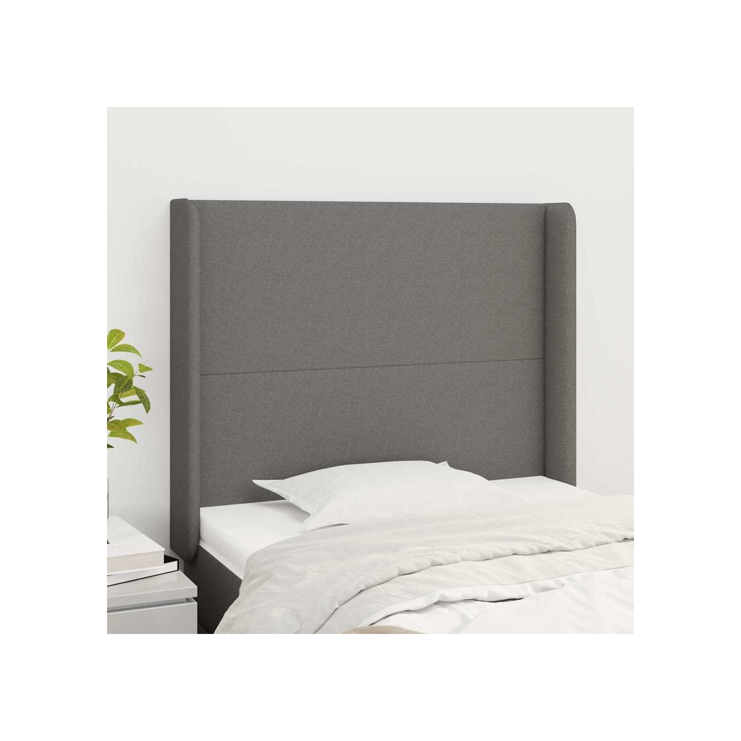 Tête de lit avec oreilles Gris foncé 83x16x118/128 cm Tissu