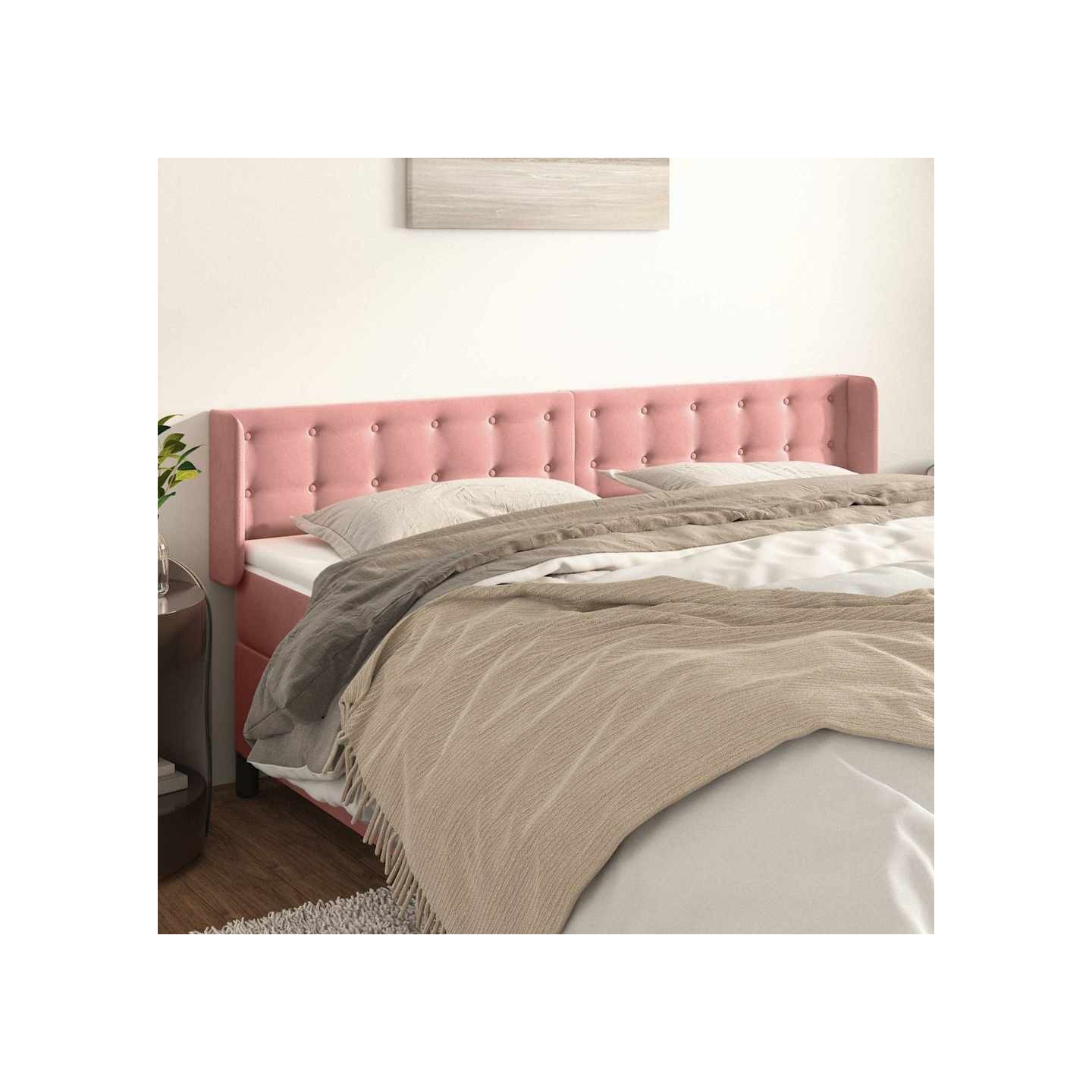 Tête de lit avec oreilles Rose 203x16x78/88 cm Velours