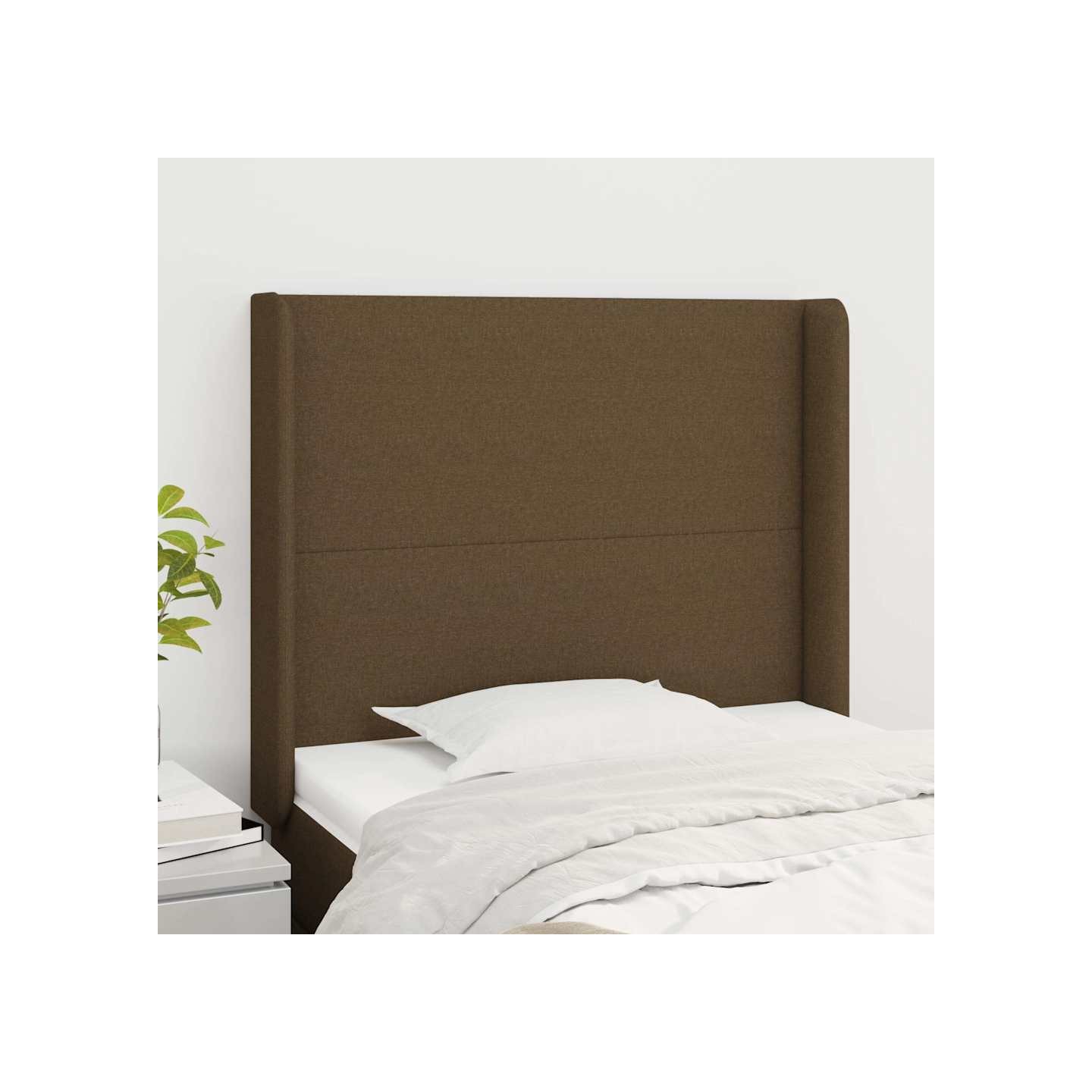 Tête de lit avec oreilles Marron foncé 93x16x118/128 cm Tissu