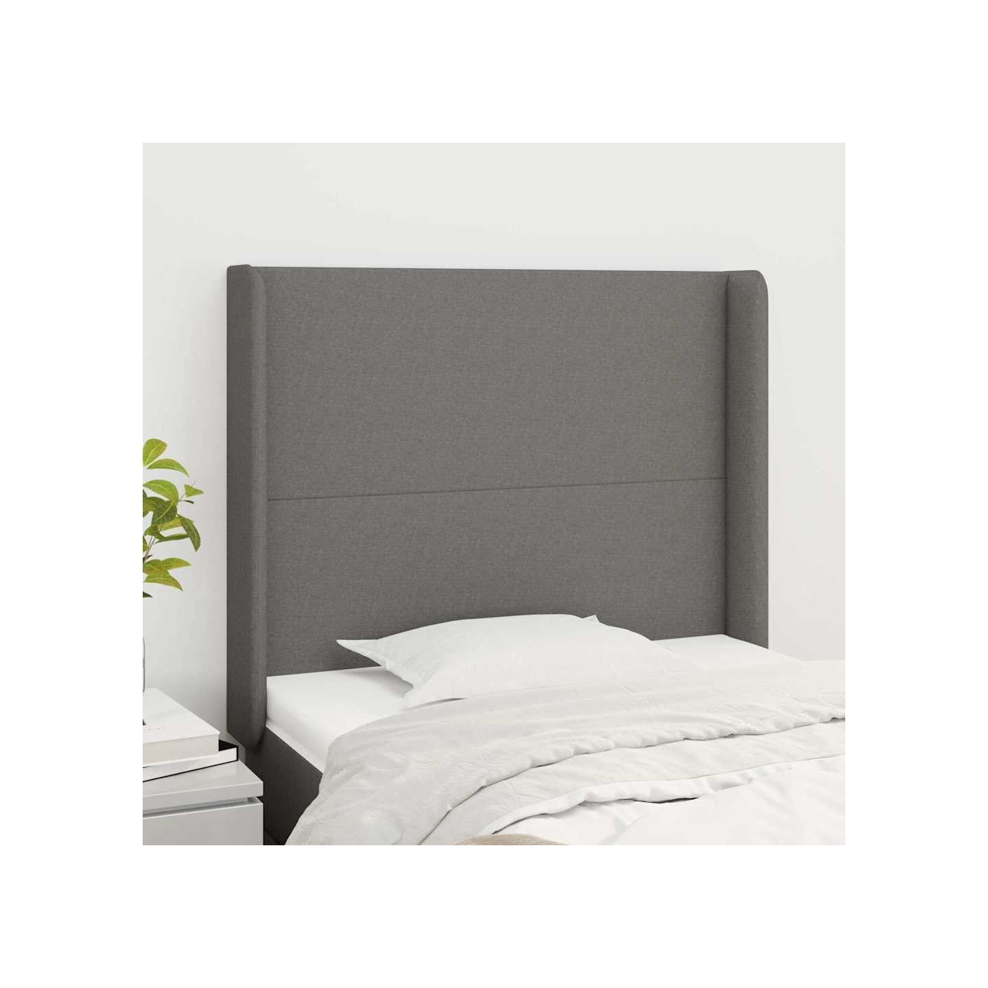 Tête de lit avec oreilles Gris foncé 103x16x118/128 cm Tissu