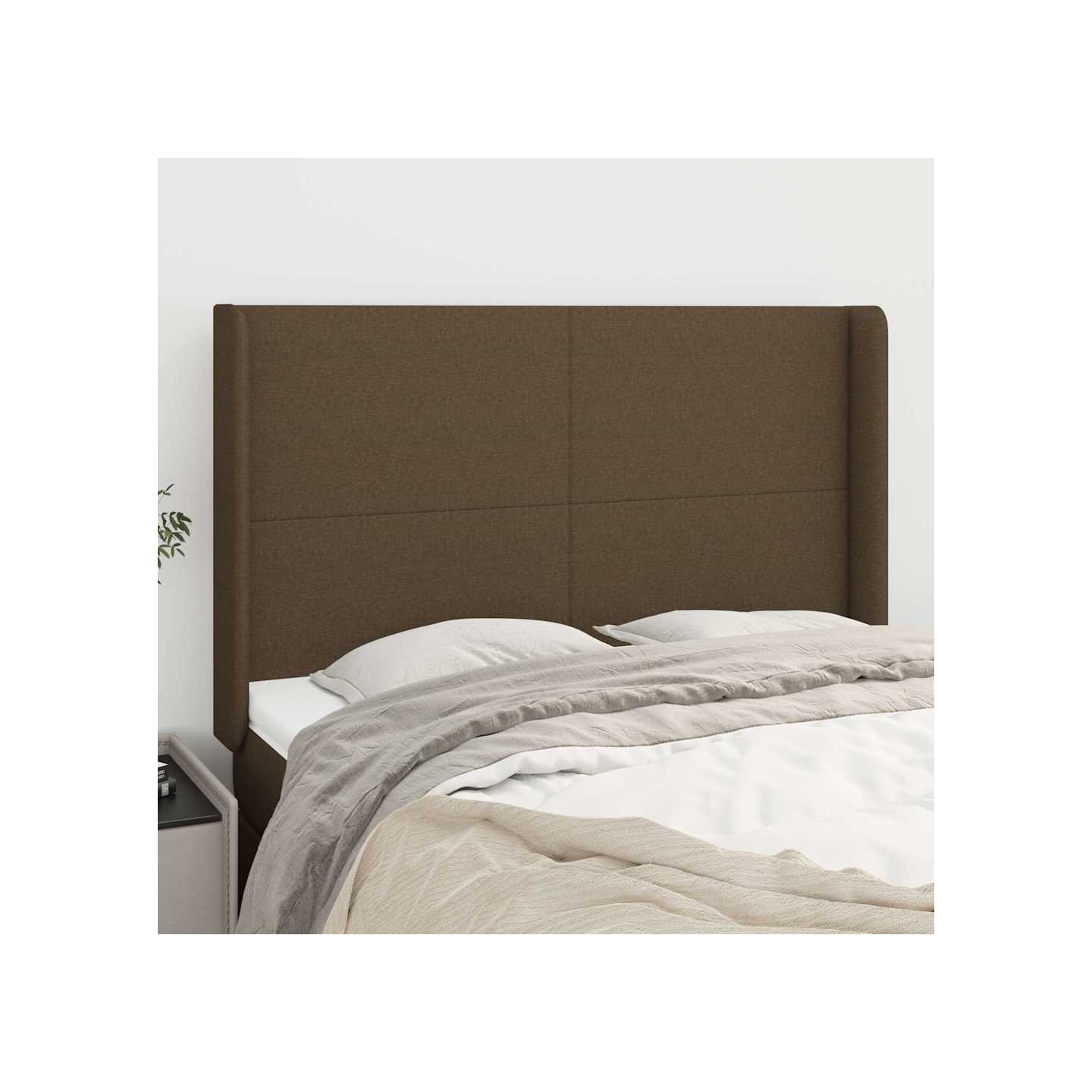 Tête de lit avec oreilles Marron foncé 147x16x118/128 cm Tissu