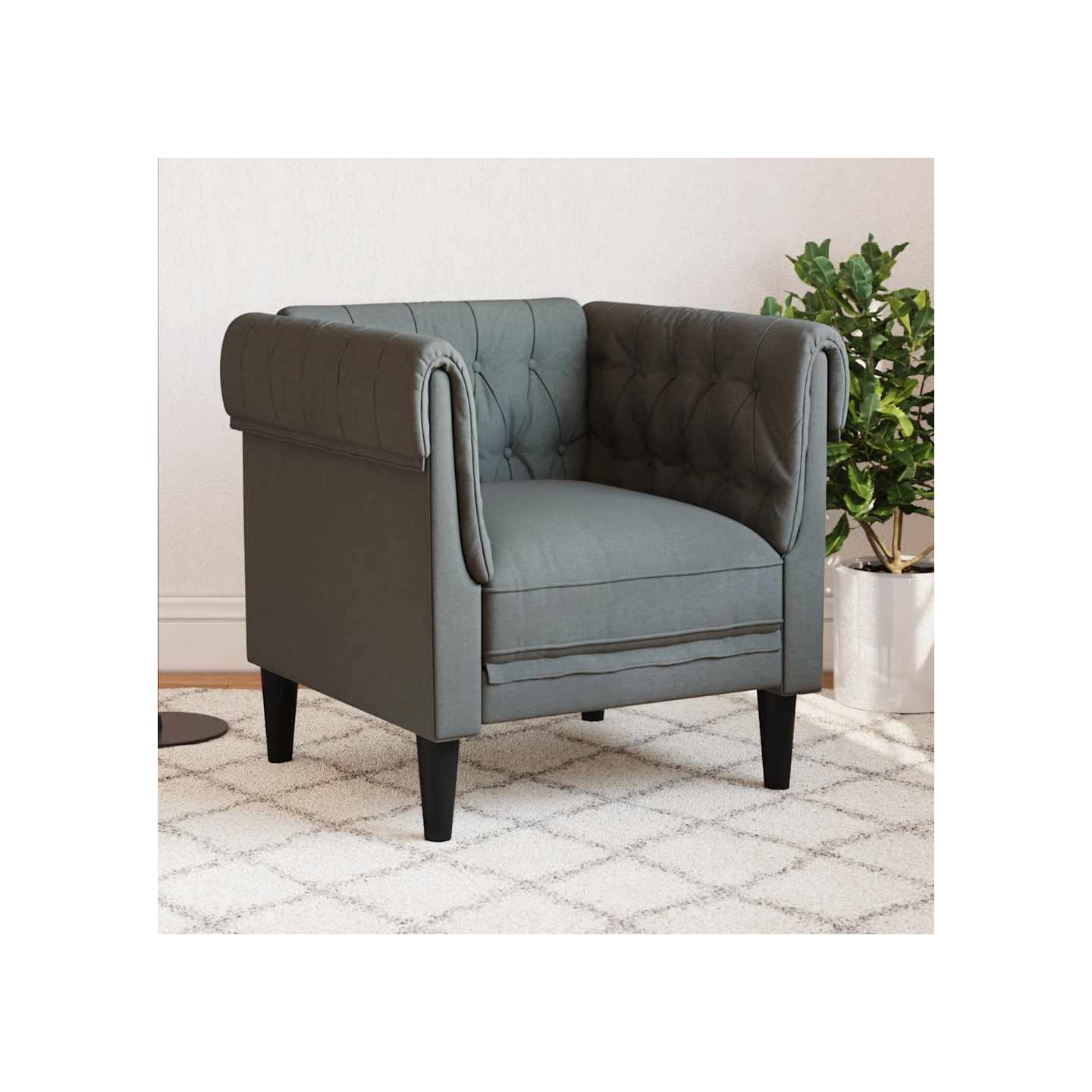 Fauteuil Chesterfield gris foncé tissu