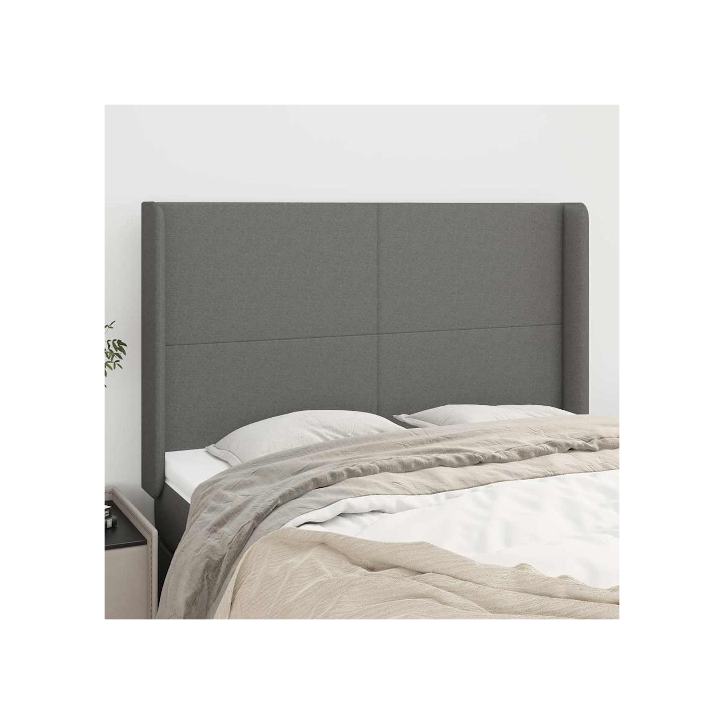 Tête de lit avec oreilles Gris foncé 147x16x118/128 cm Tissu