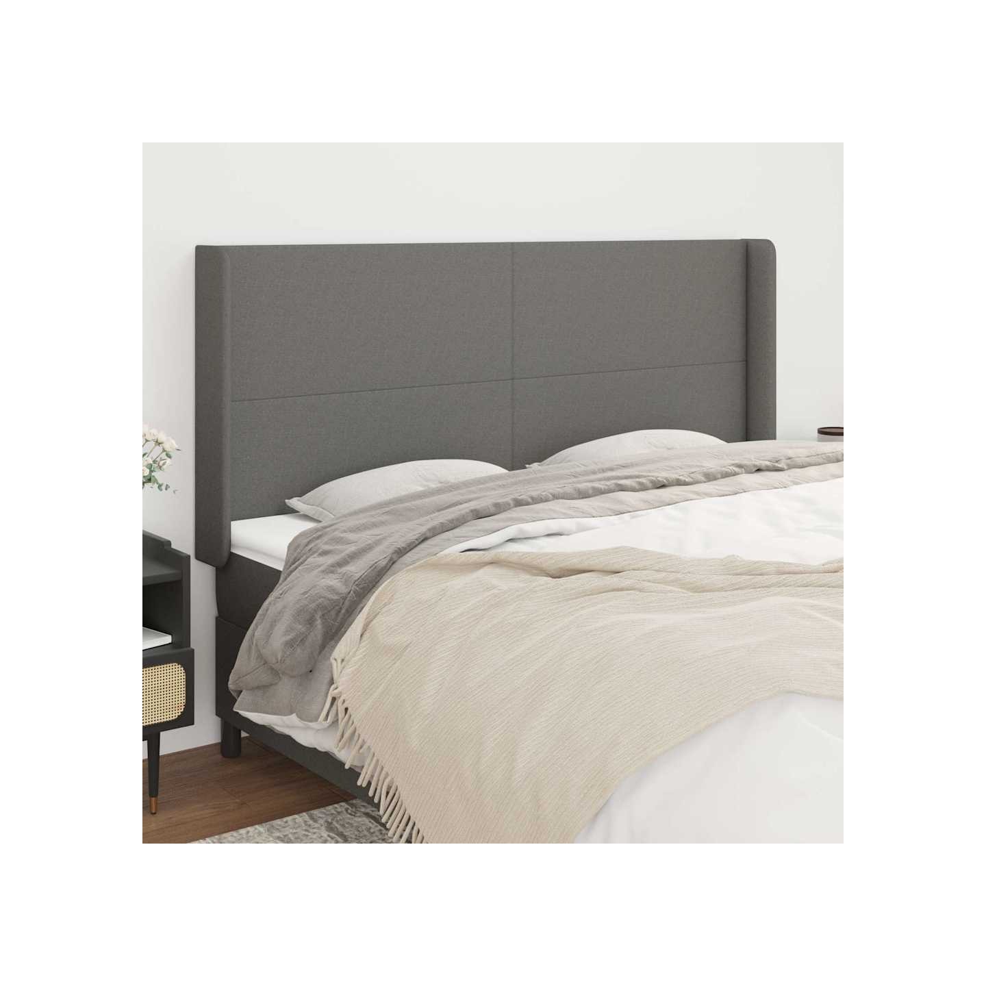 Tête de lit avec oreilles Gris foncé 163x16x118/128 cm Tissu
