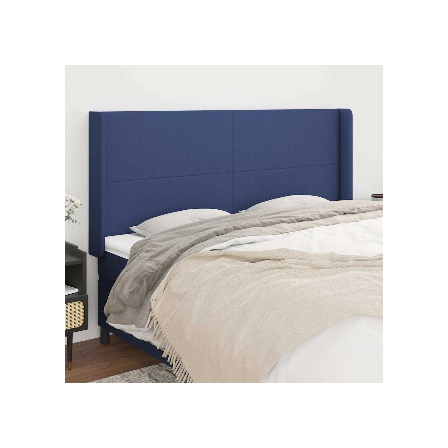 Tête de lit avec oreilles Bleu 163x16x118/128 cm Tissu