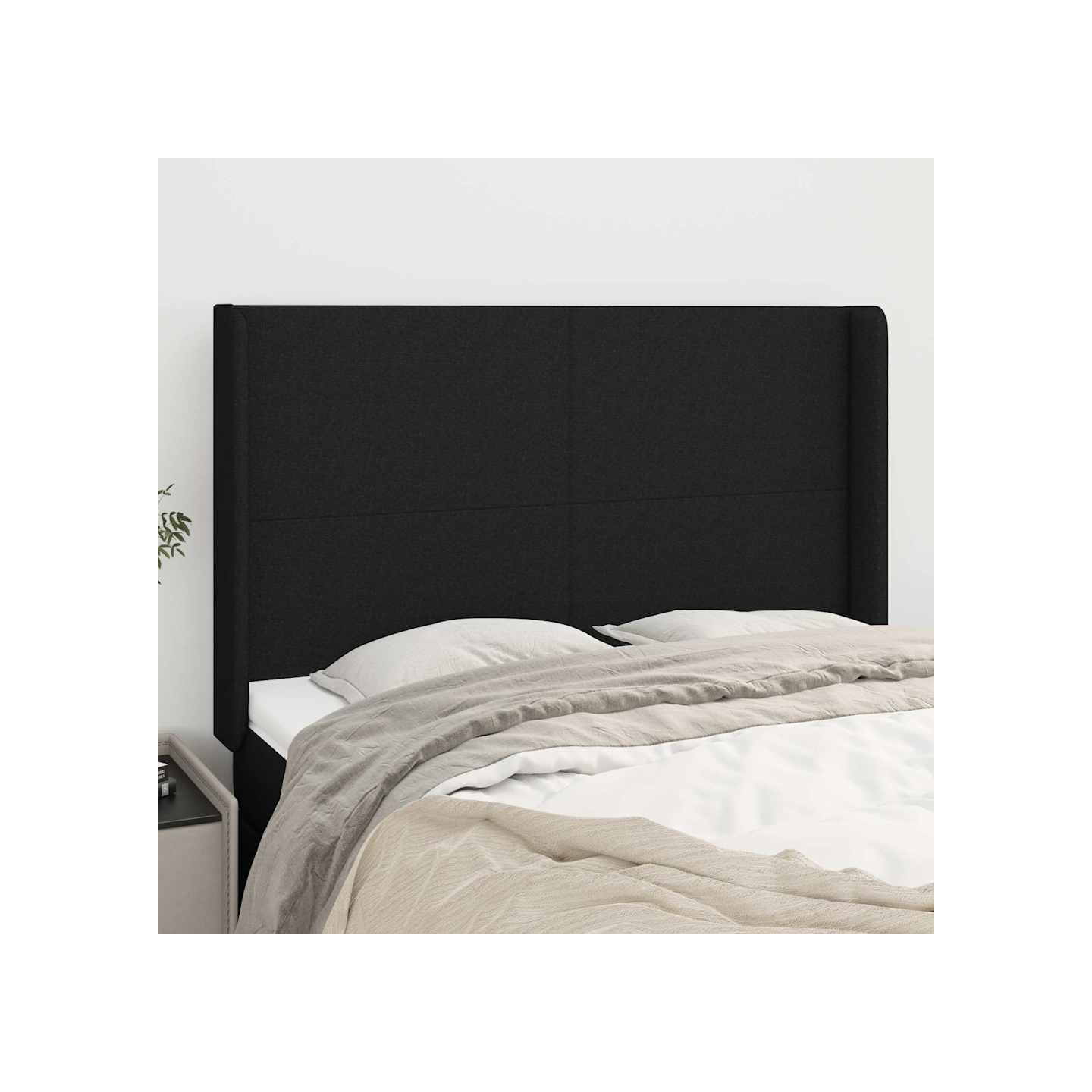Tête de lit avec oreilles Noir 147x16x118/128 cm Tissu