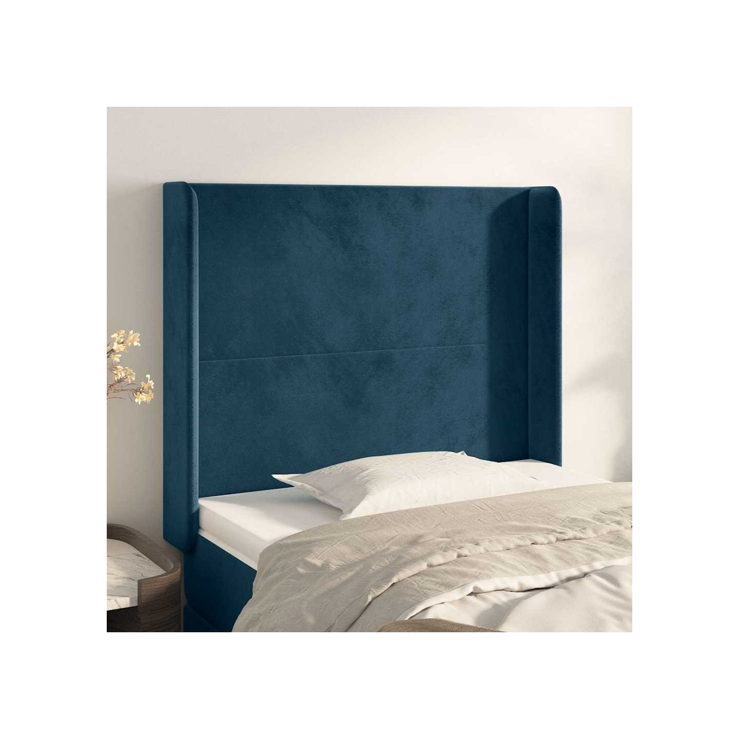 Tête de lit avec oreilles Bleu foncé 83x16x118/128 cm Velours