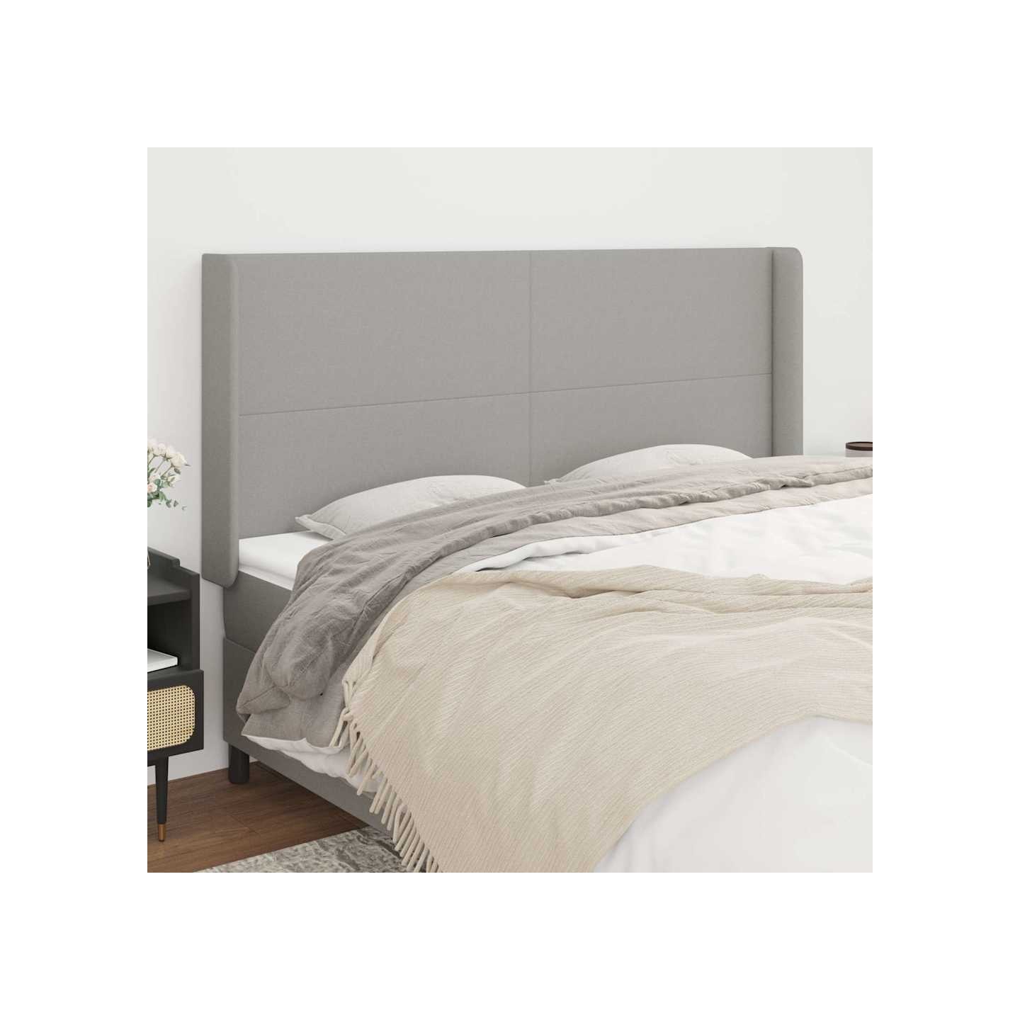 Tête de lit avec oreilles Gris clair 203x16x118/128 cm Tissu