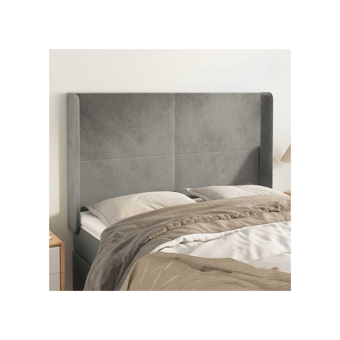 Tête de lit avec oreilles Gris clair 147x16x118/128 cm Velours