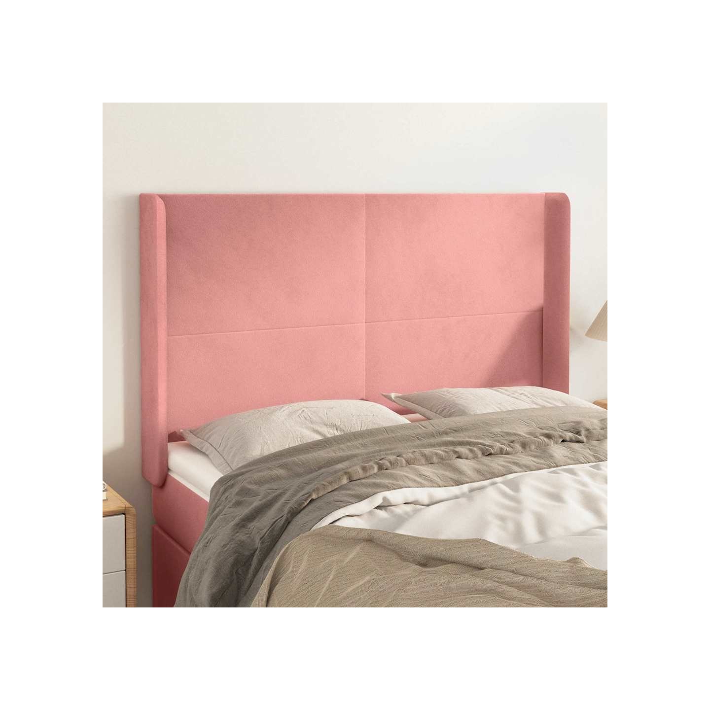 Tête de lit avec oreilles Rose 147x16x118/128 cm Velours