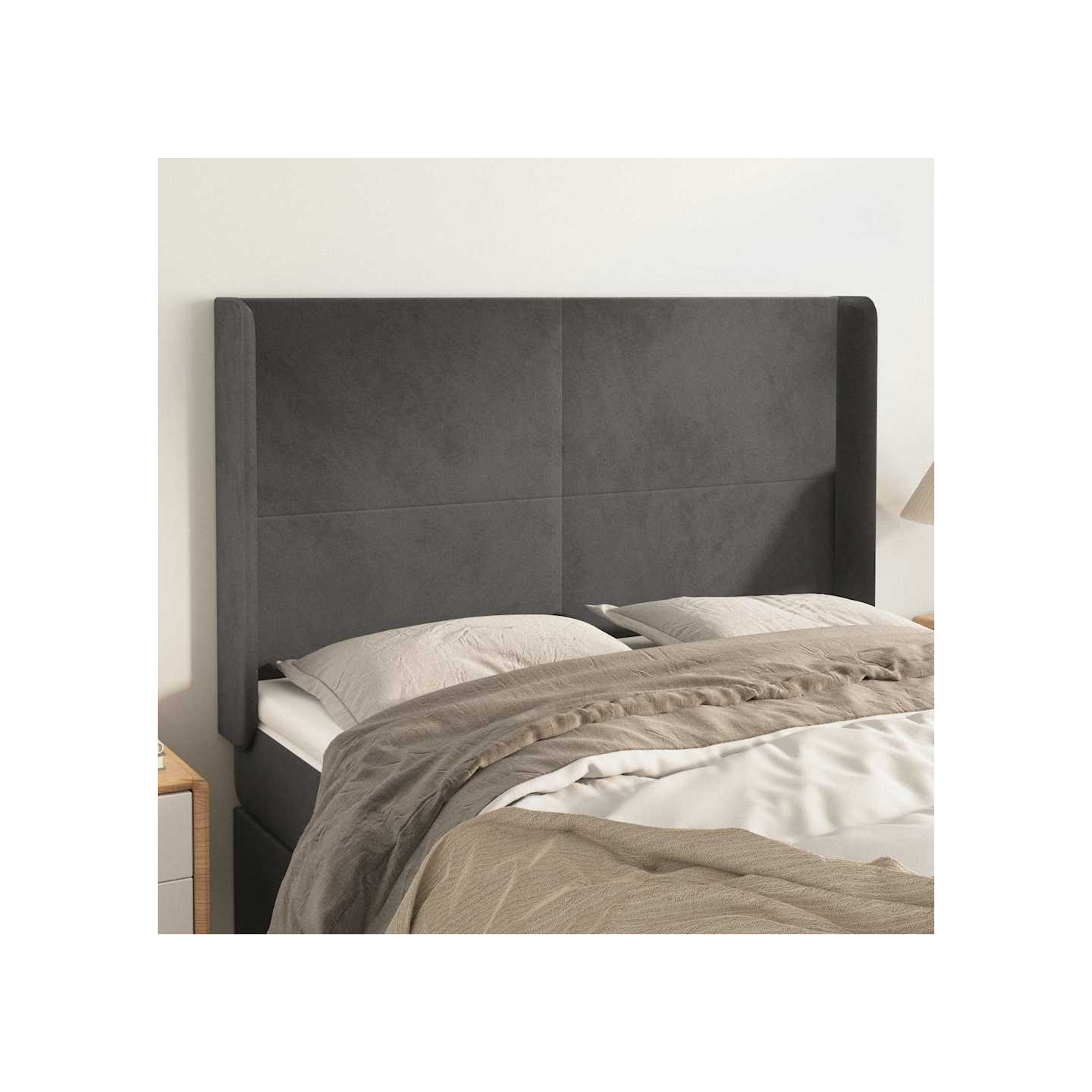 Tête de lit avec oreilles Gris foncé 147x16x118/128 cm Velours