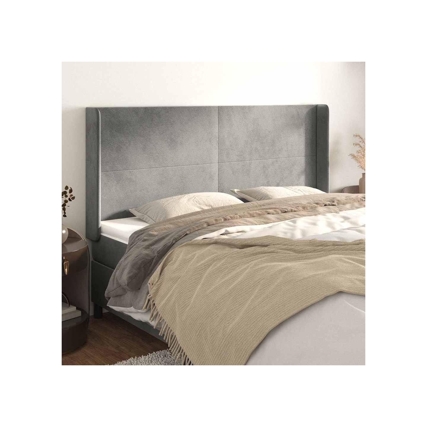Tête de lit avec oreilles Gris clair 163x16x118/128 cm Velours