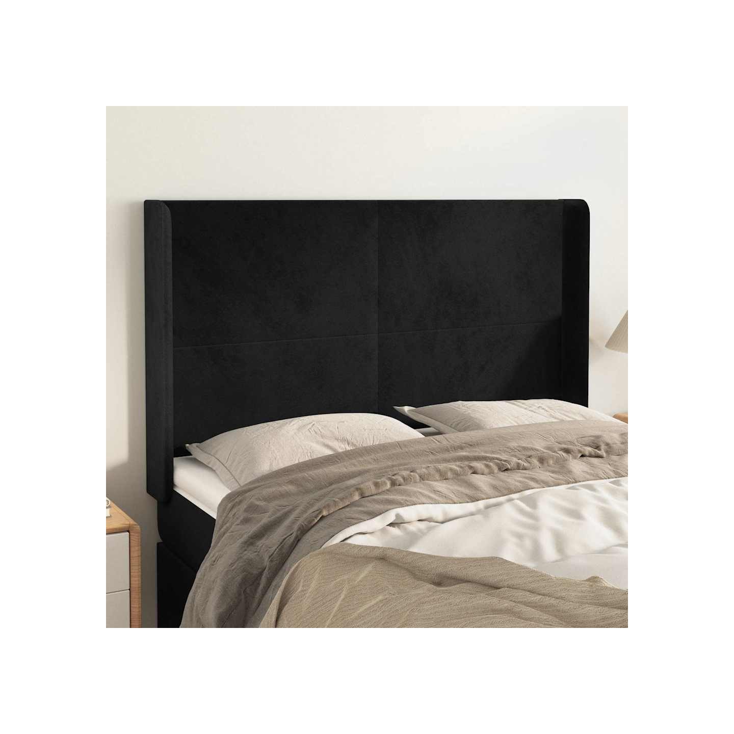 Tête de lit avec oreilles Noir 147x16x118/128 cm Velours